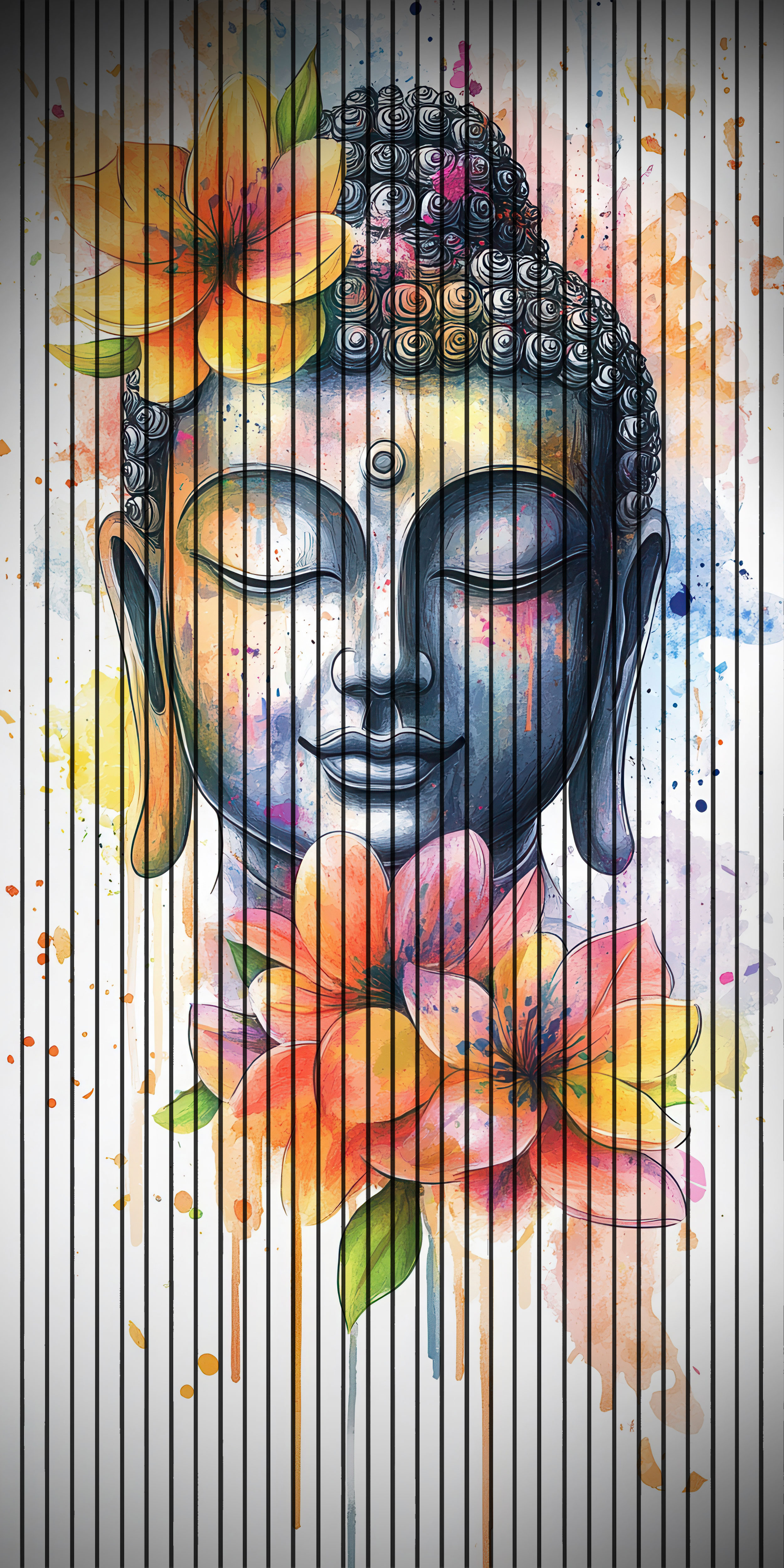 7D Fluted Panel – 7D-118 | Lord Buddha Face Hand Drawing | Textured Finish | 5 Feet × 10 Feet