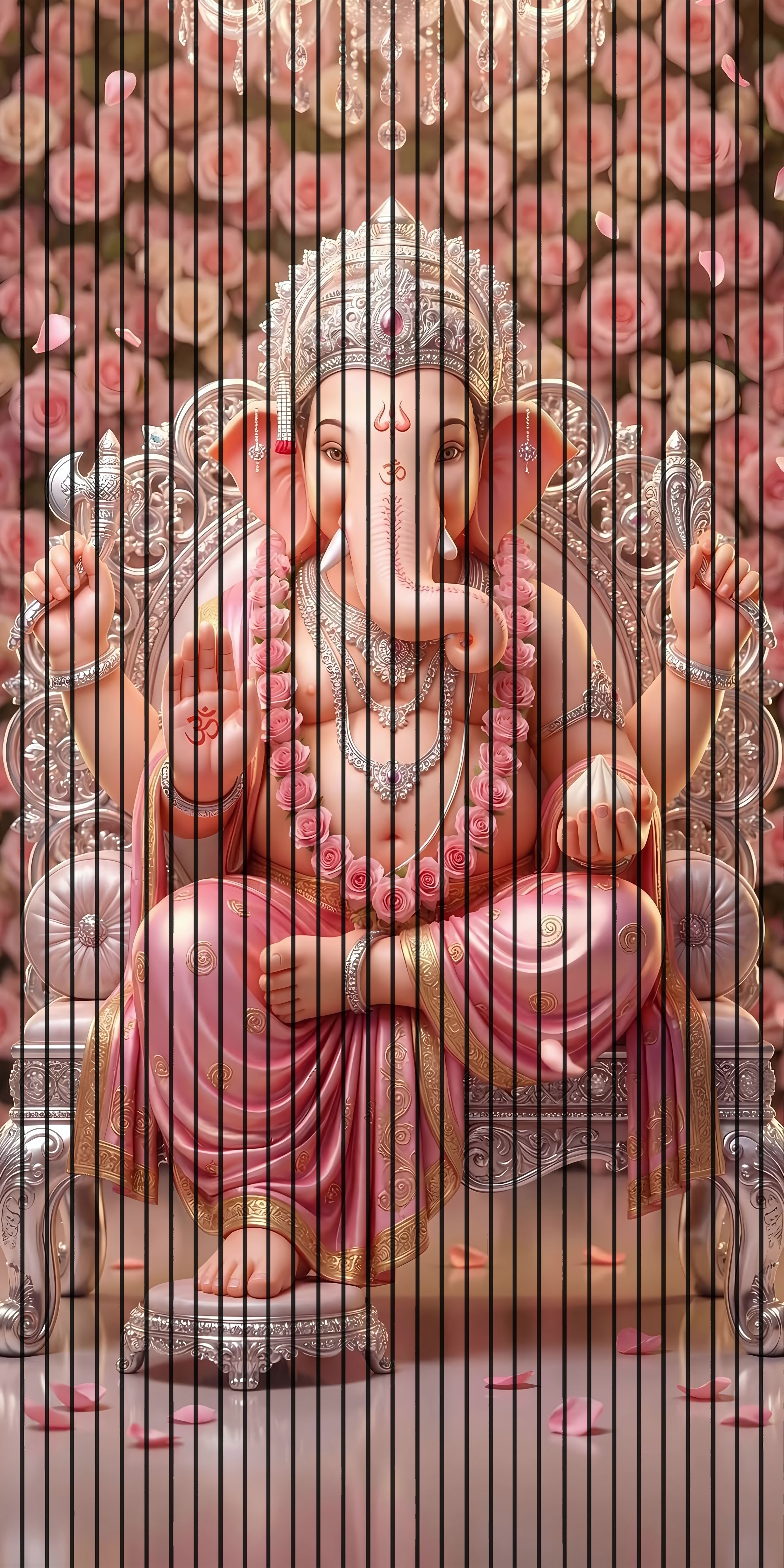 7D Fluted Panel – 7D-120 | Sitting Lord Ganesha in Pink Format | Textured Finish | 5 Feet × 10 Feet