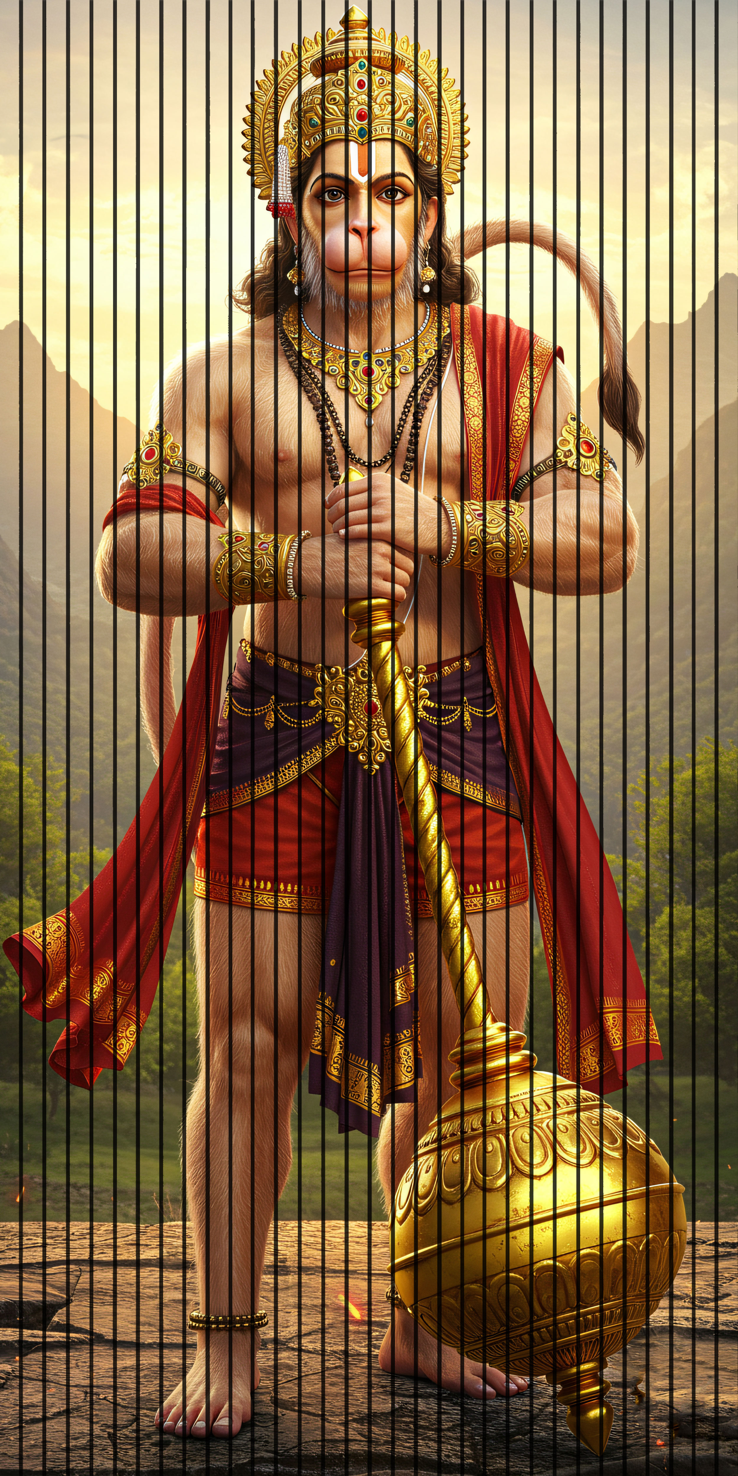 7D Fluted Panel – 7D-122 | Lord Hanuman with Gada – Textured Finish | 5×10 Feet