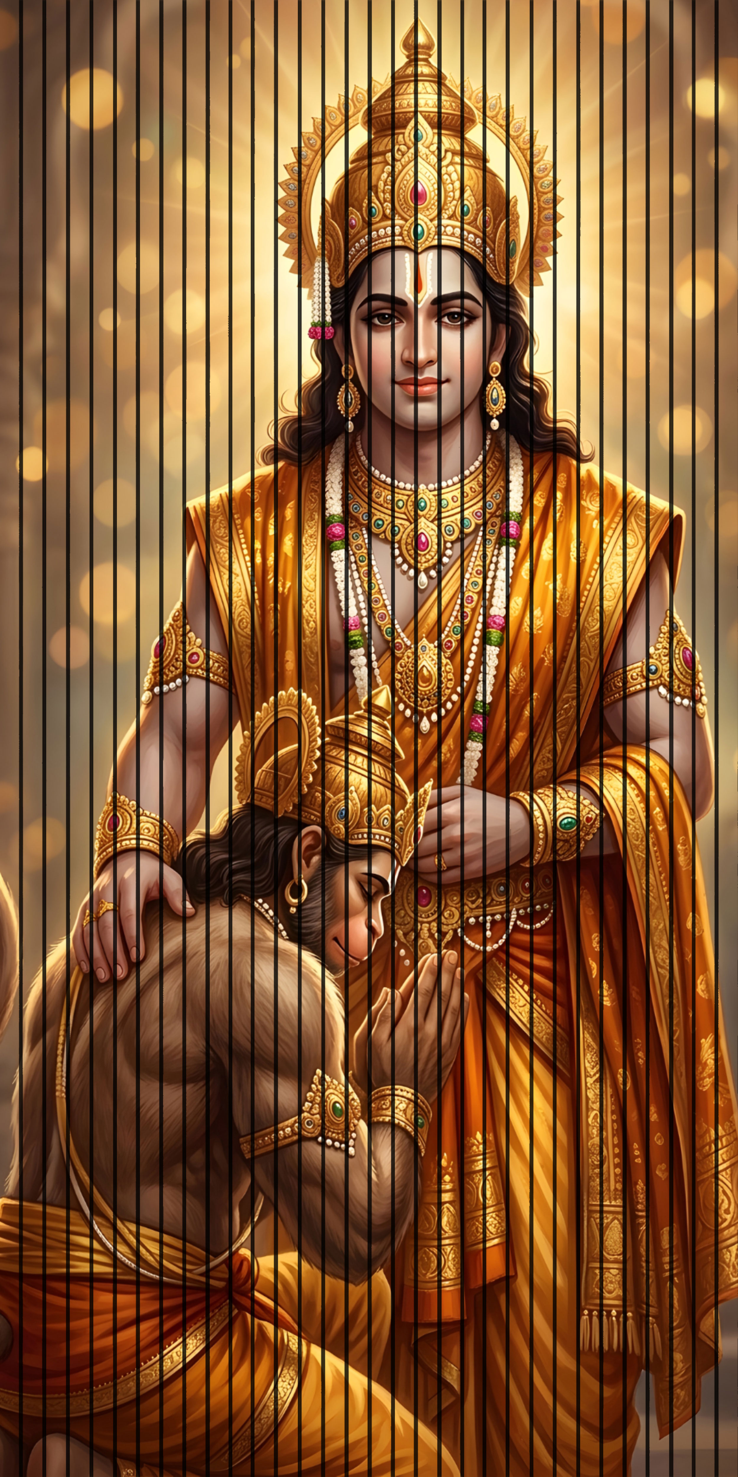 7D Fluted Panel – 7D-123 | Lord Hanuman Receiving Blessings from Lord Rama | 5×10 Feet Textured Finish
