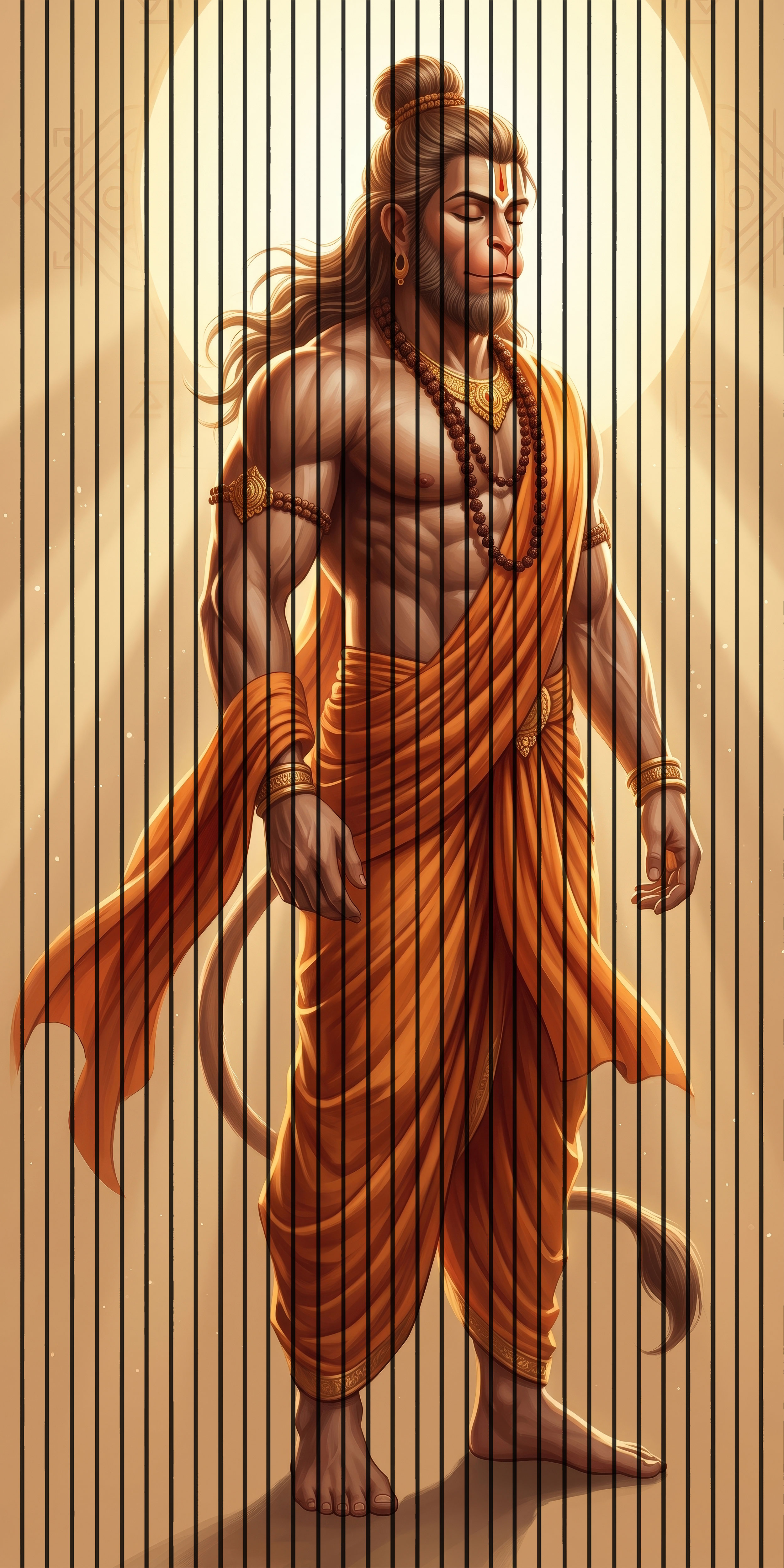 7D Fluted Panel – 7D-124 | Lord Hanuman Standing in Saffron Dress – 5×10 Feet