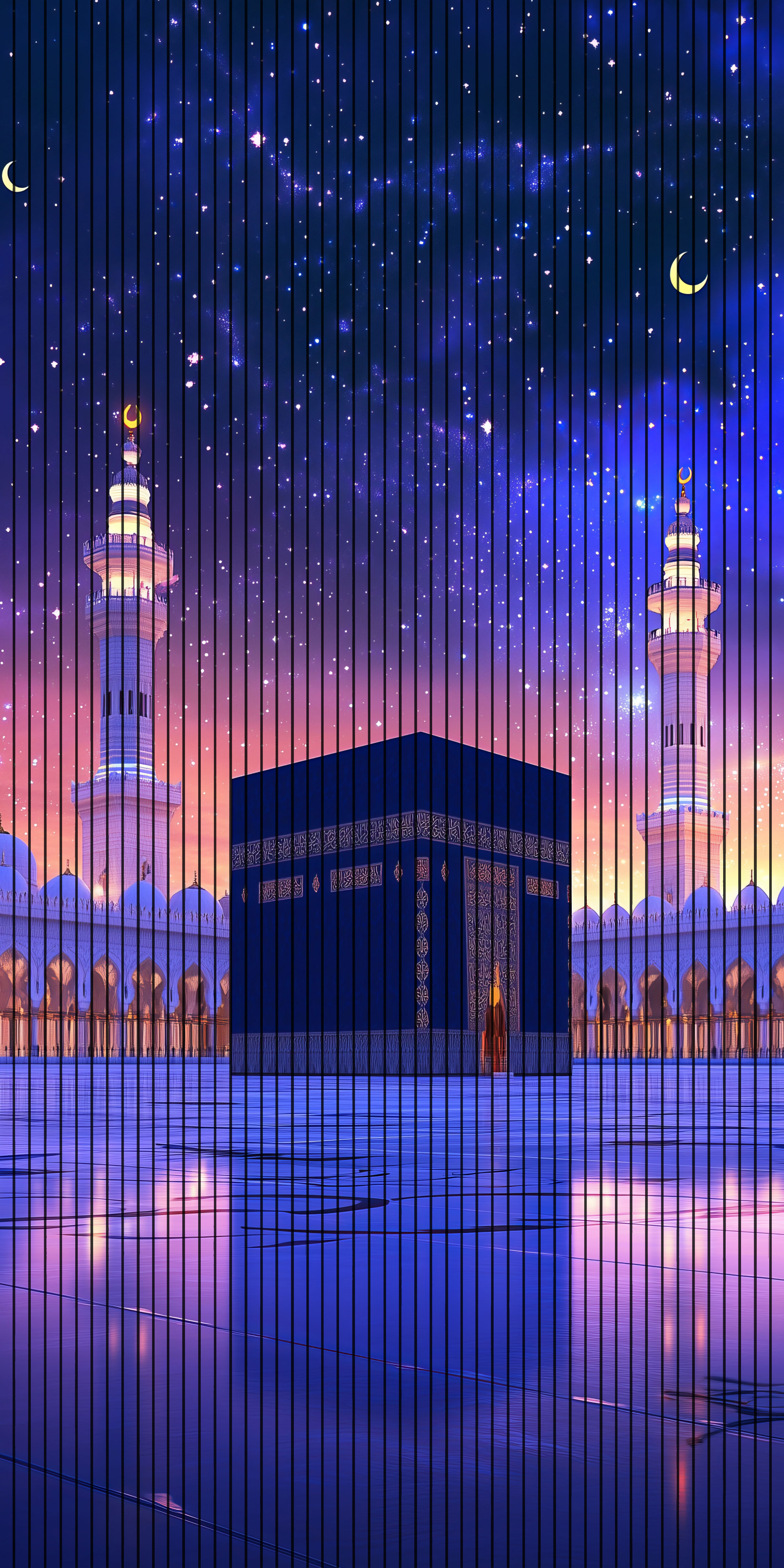 7D Fluted Panel – 7D-127 | Bluish Kaaba & Twin Tower Design | 5×10 Feet