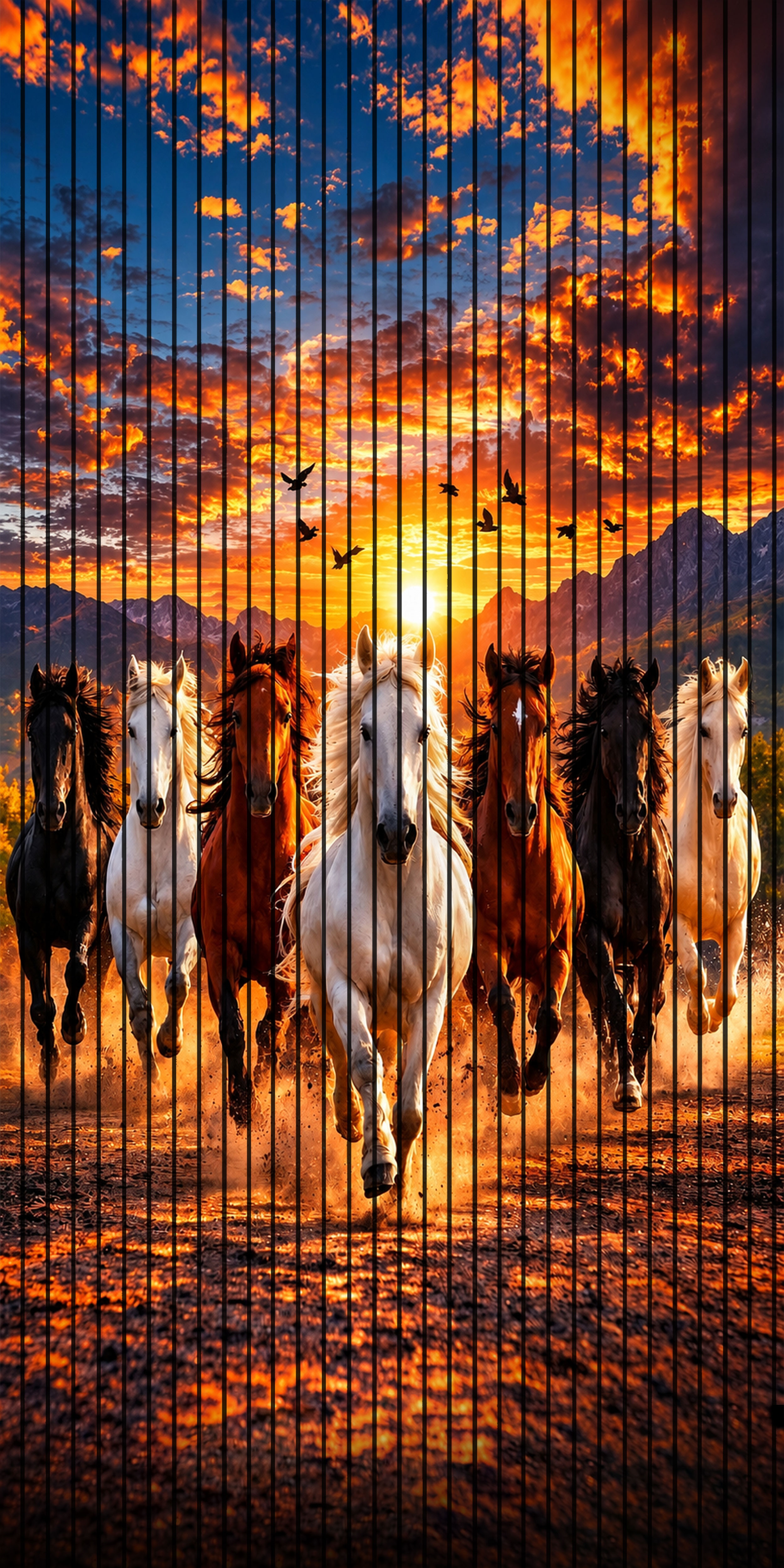 7D Fluted Panel – 7D-1002 | 7 Running Horses Textured Design | 5 Feet × 10 Feet