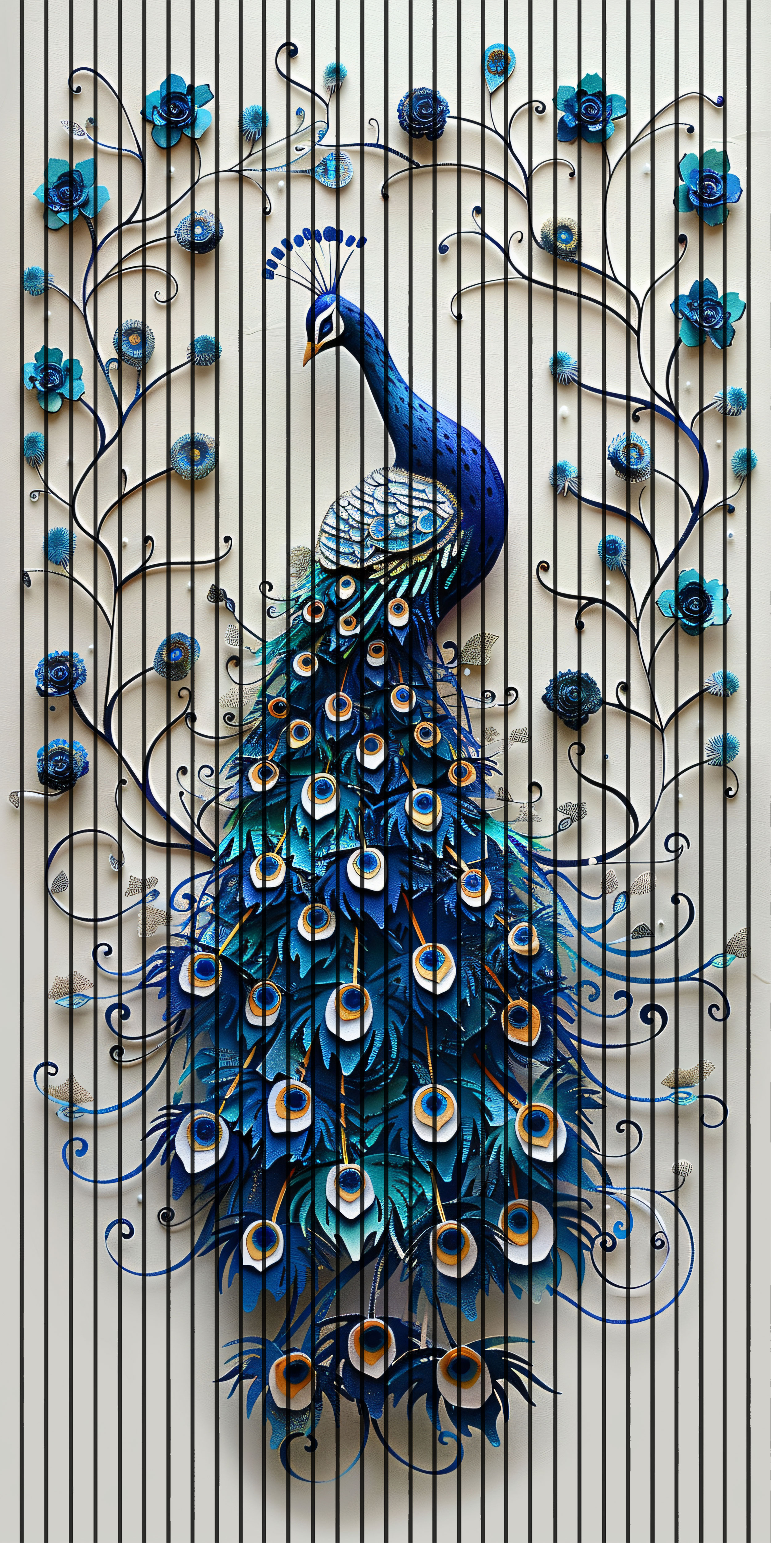7D Fluted Panel – 7D-1036 – Bluish Peacock Artistic Design | 5×10 Feet | Textured Finish