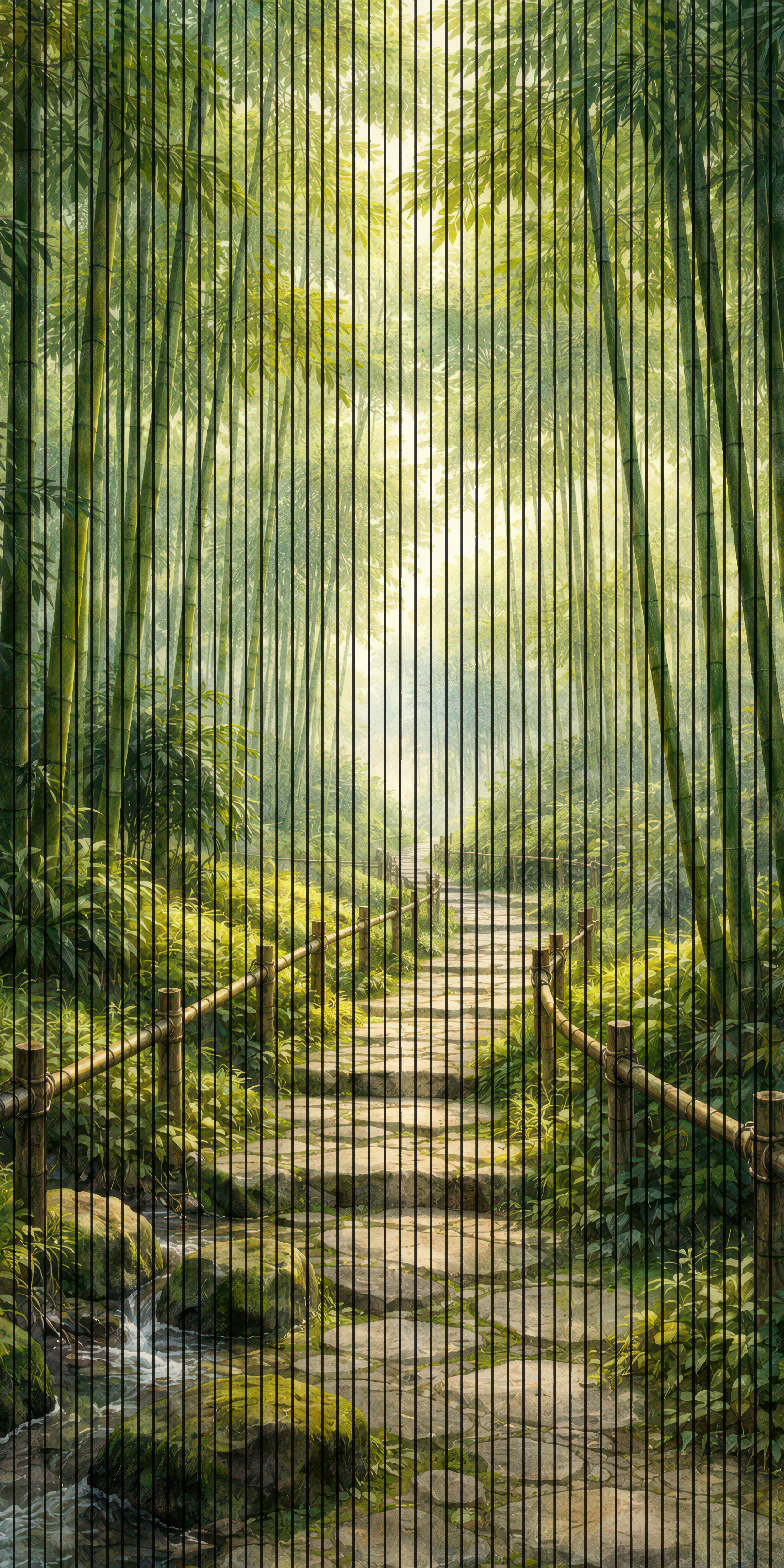 7D Fluted Panel – 7D-138 – Bamboo Forest Walking Path Design | 5×10 Feet | Textured Finish