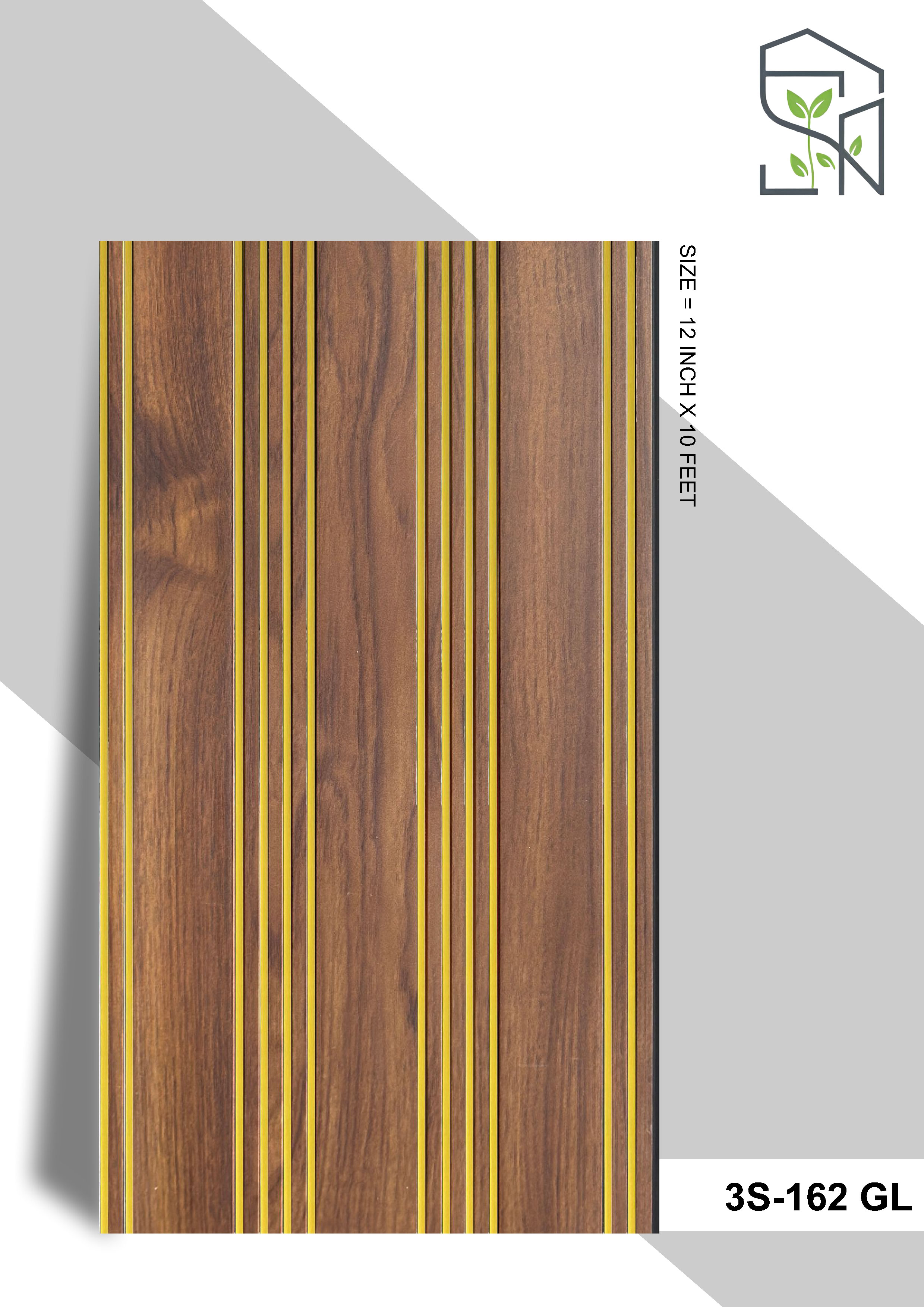 3 Step PVC Fluted Panel – 12 Golden Line 3S-162 GL – 3 Step Natural Wood Light Shade | PVC Interiors