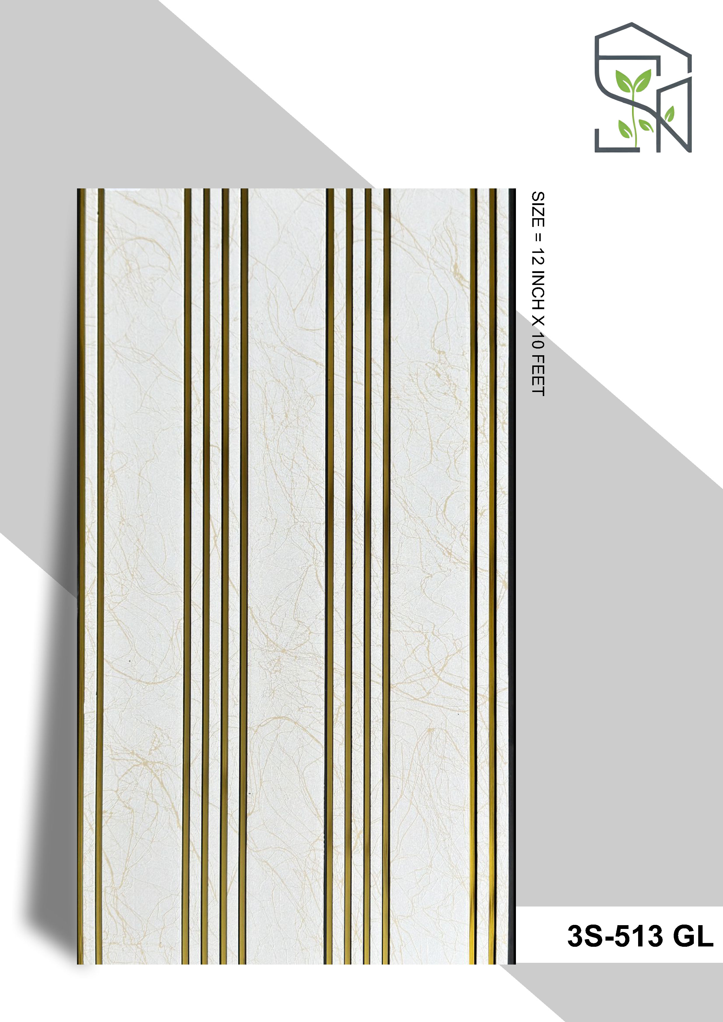 3 Step PVC Fluted Panel – 12 Golden Line 3S-513 GL – 3 Step White with Golden Touch | PVC Interiors