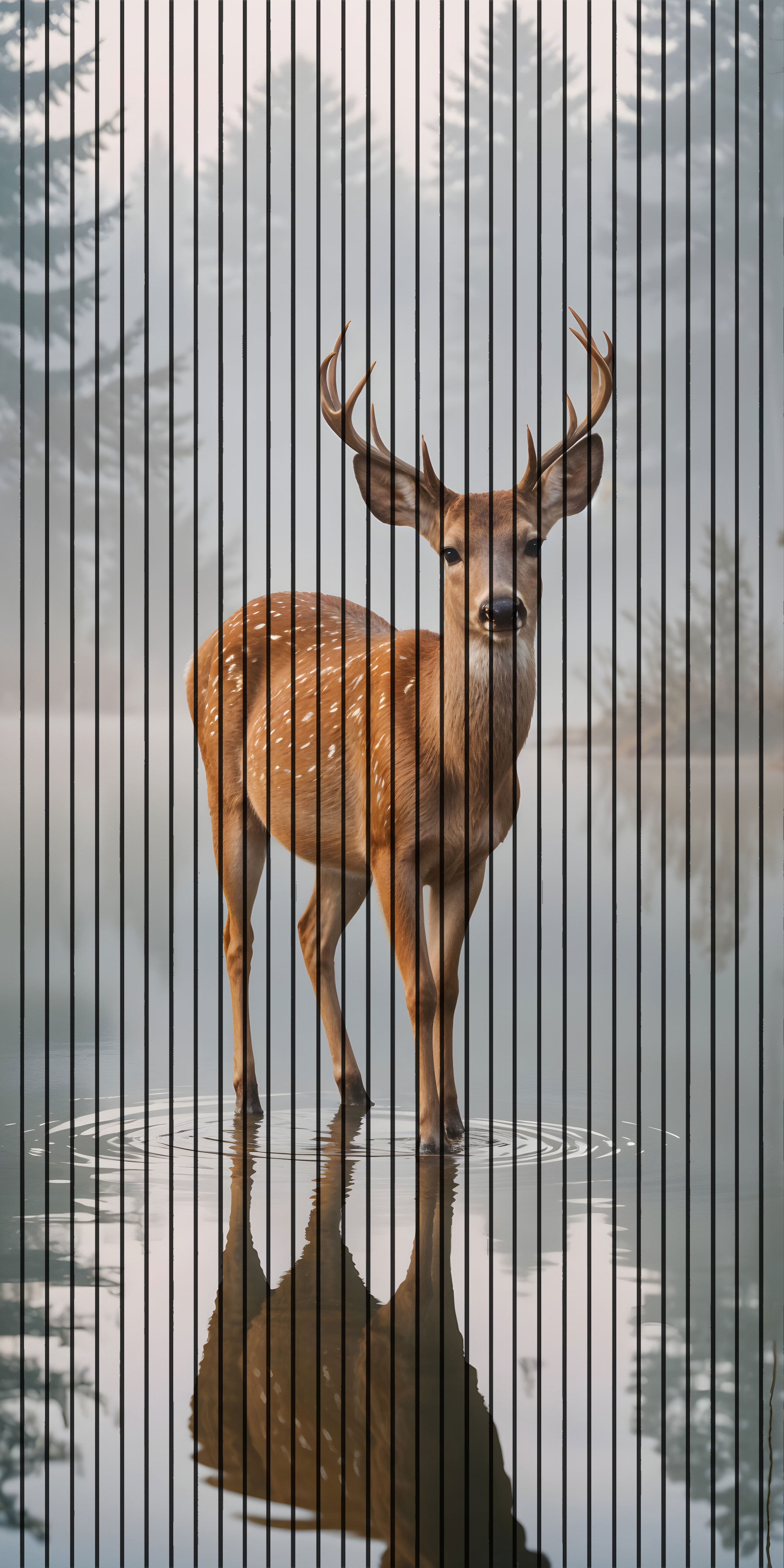 7D Fluted Panel – 7D-1048 – Deer Standing in River Behind Hills | 5×10 Feet | Textured Finish