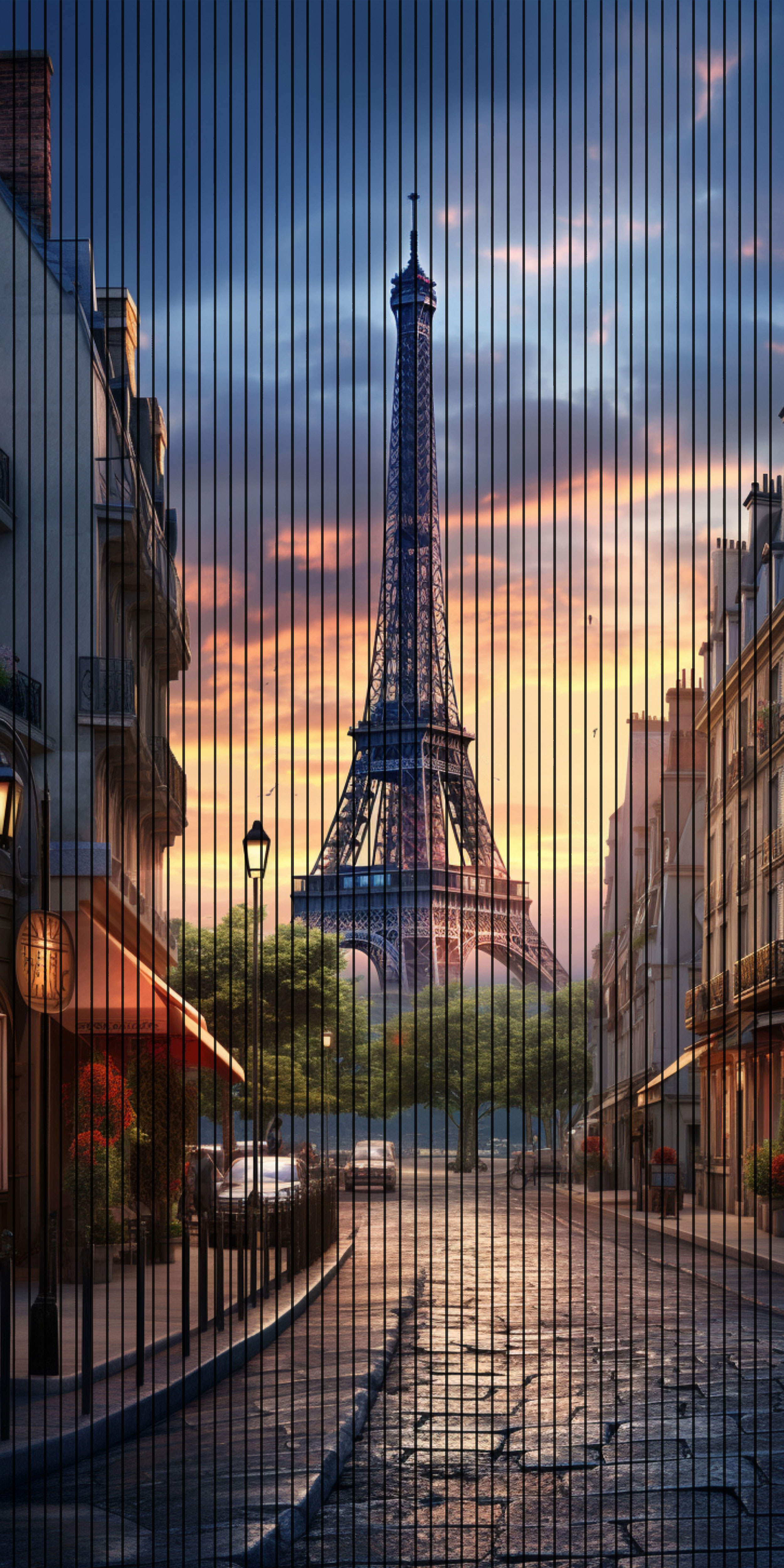 7D Fluted Panel – 7D-149 – Eiffel Tower at Sunset | 5×10 Feet | Textured Finish