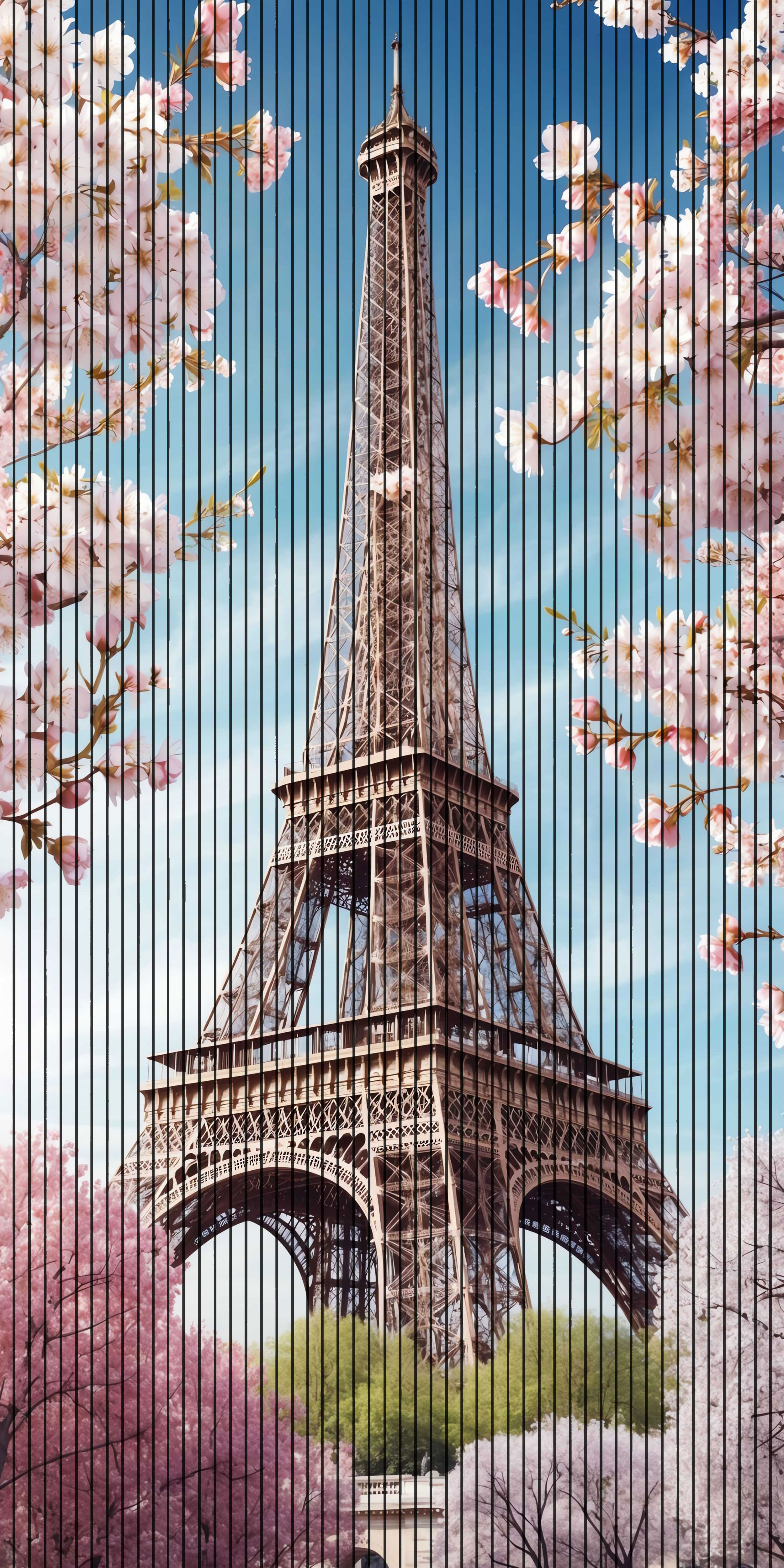7D Fluted Panel – 7D-150 – Eiffel Tower with Cherry Blossoms | 5×10 Feet | Textured Finish