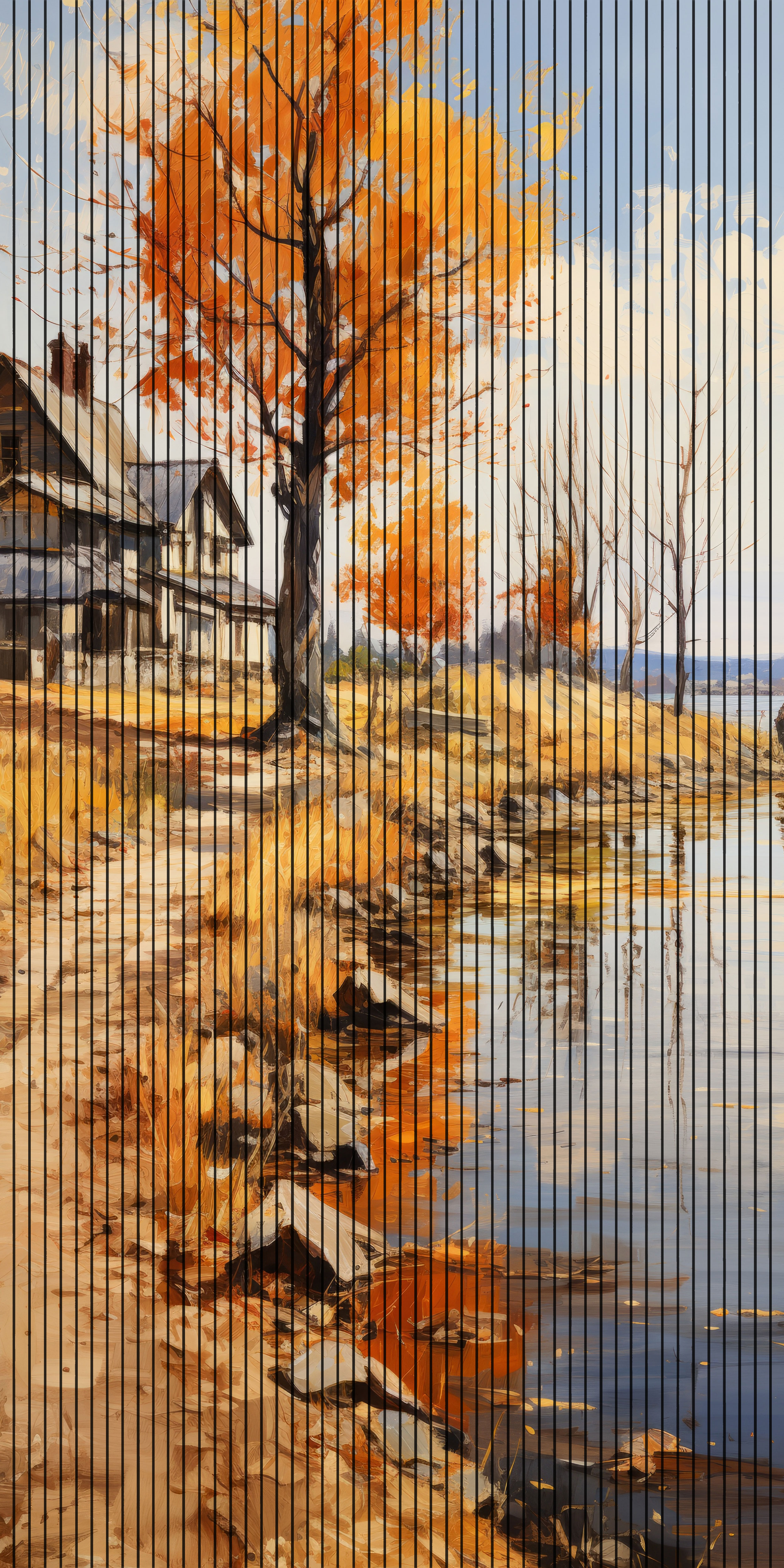 7D Fluted Panel – 7D-151 – Chinar Tree Beside Serene Lake | 5×10 Feet | Textured Finish