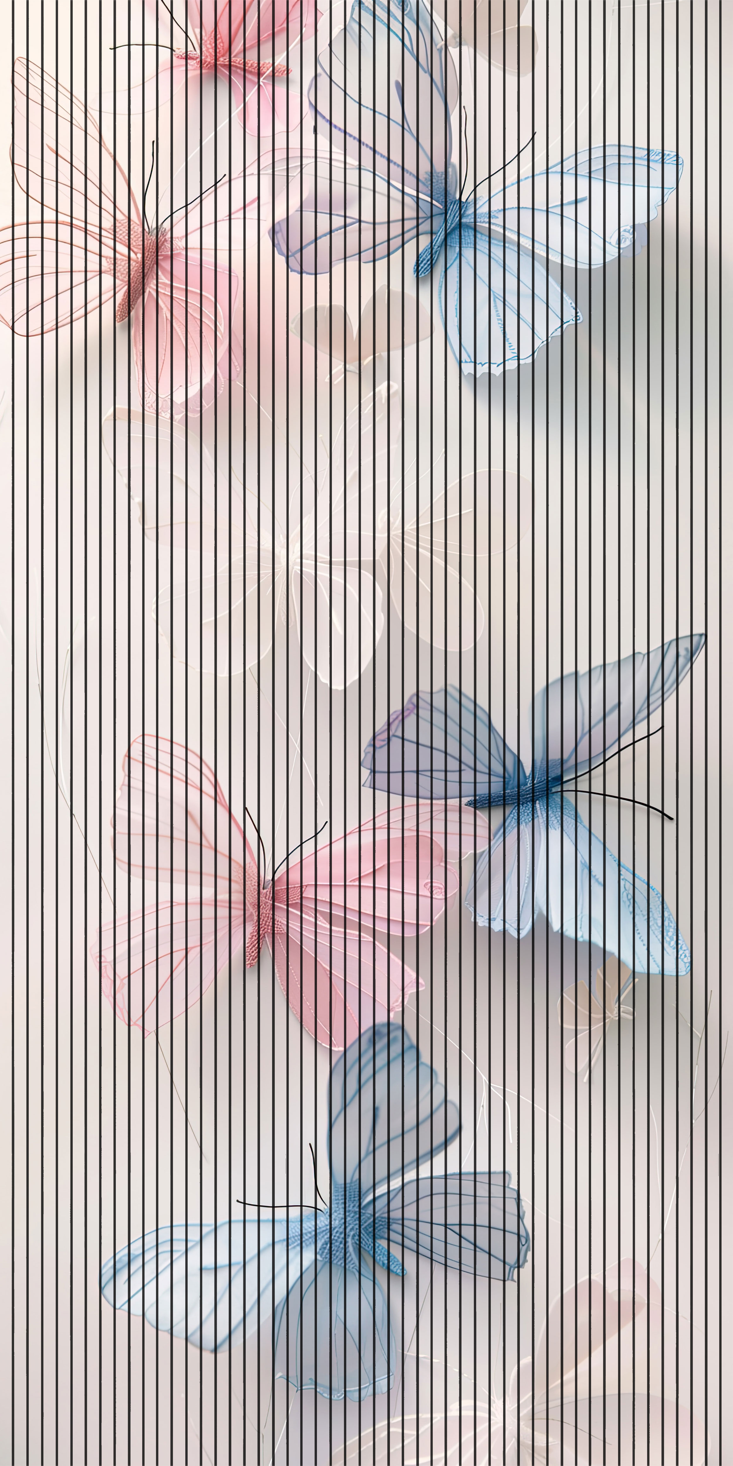 7D Fluted Panel – 7D-1058 – White, Blue & Pink Butterfly Design | 5×10 Feet | Textured Finish
