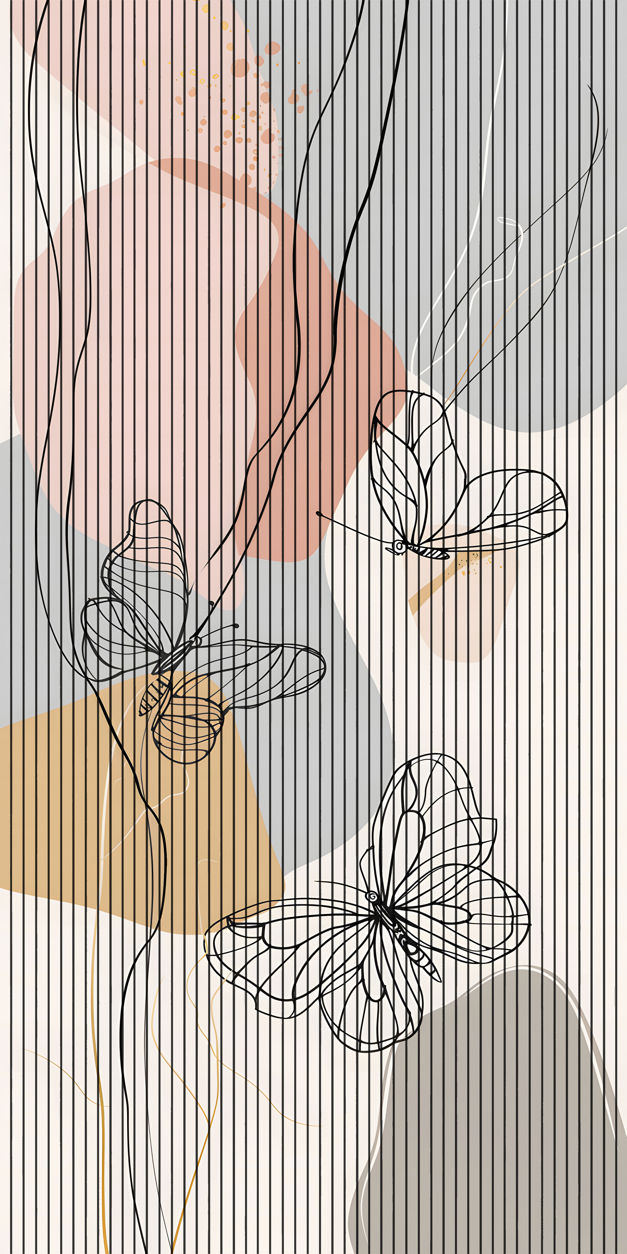 7D Fluted Panel – 7D-1059 – Multicolor Butterfly Sketch Design | 5×10 Feet | Textured Finish