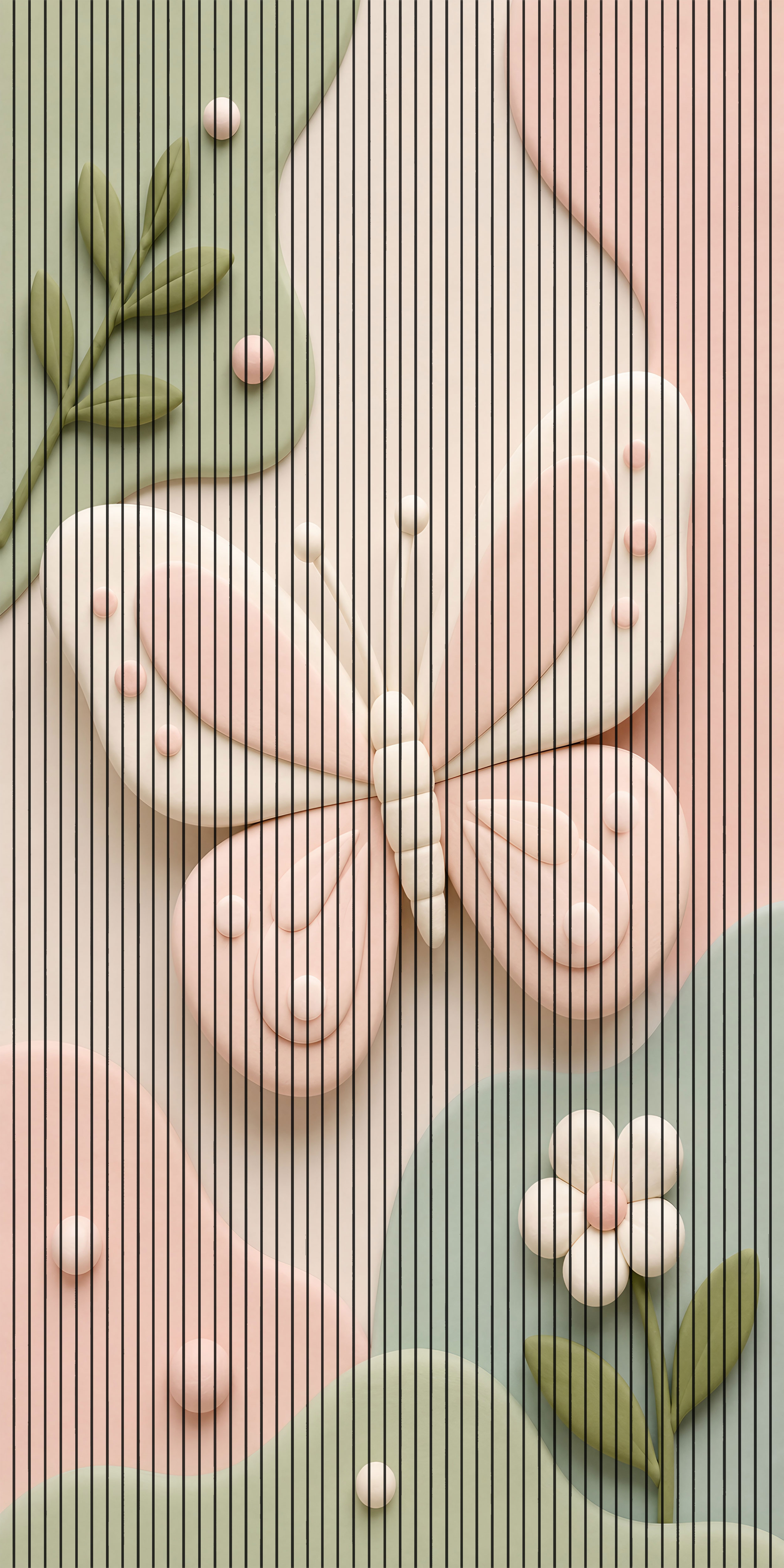 7D Fluted Panel – 7D-1060 – White & Pink Butterfly Pastel Design | 5×10 Feet | Textured Finish