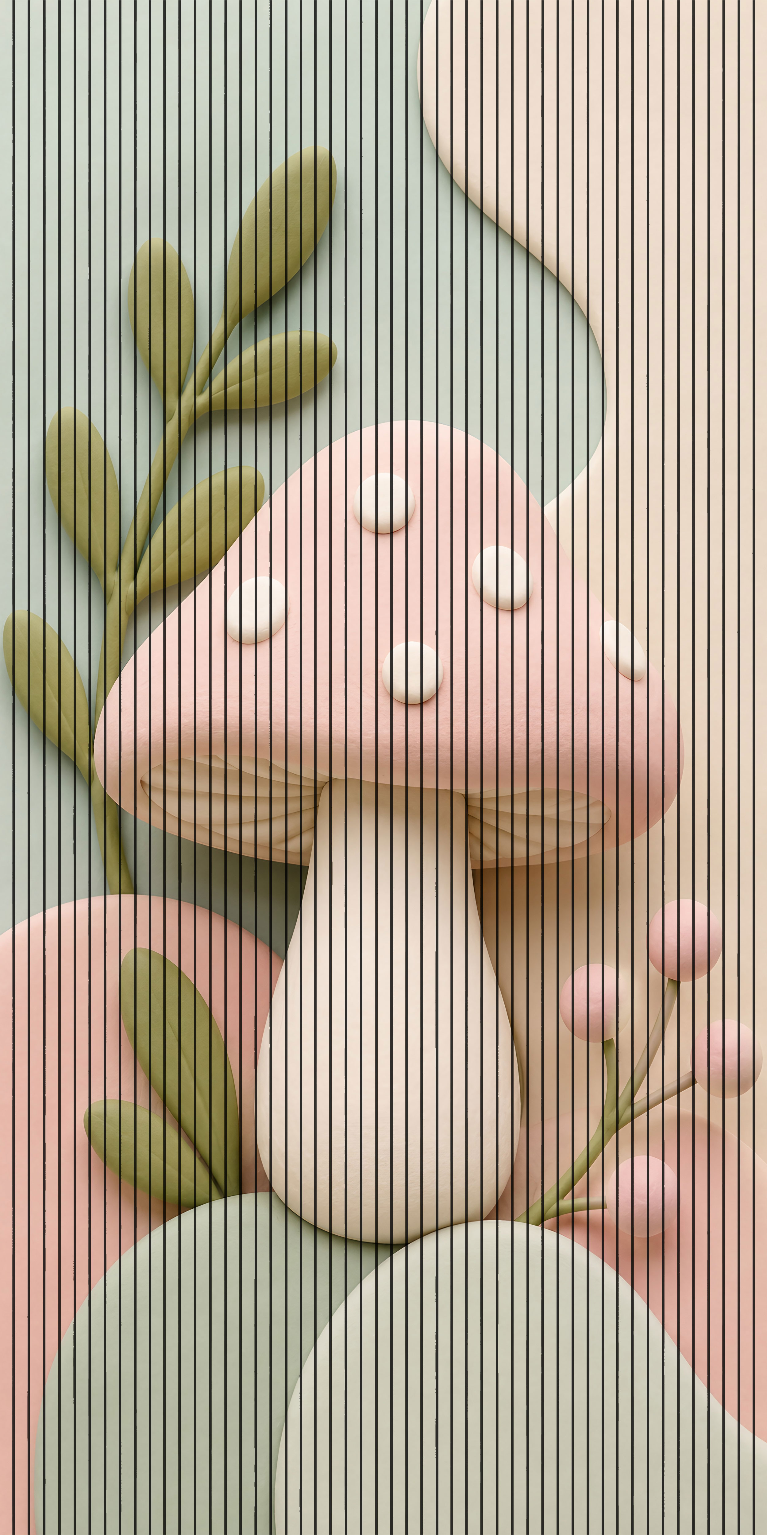 7D Fluted Panel – 7D-1061 – White & Pink Mushroom Pastel Design | 5×10 Feet | Textured Finish