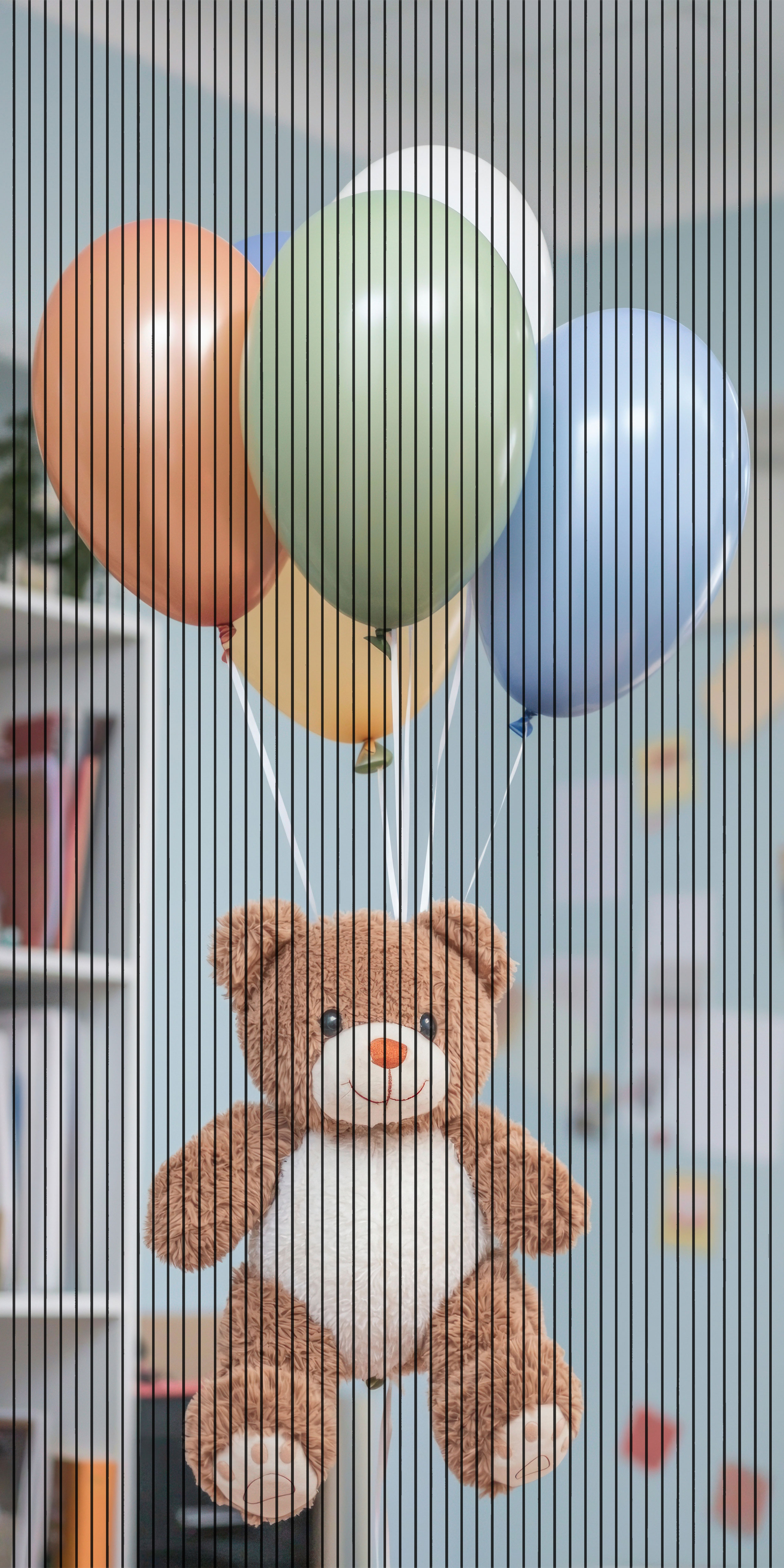 7D Fluted Panel – 7D-1062 – Teddy Bear with Multicolored Balloons | 5×10 Feet | Textured Finish
