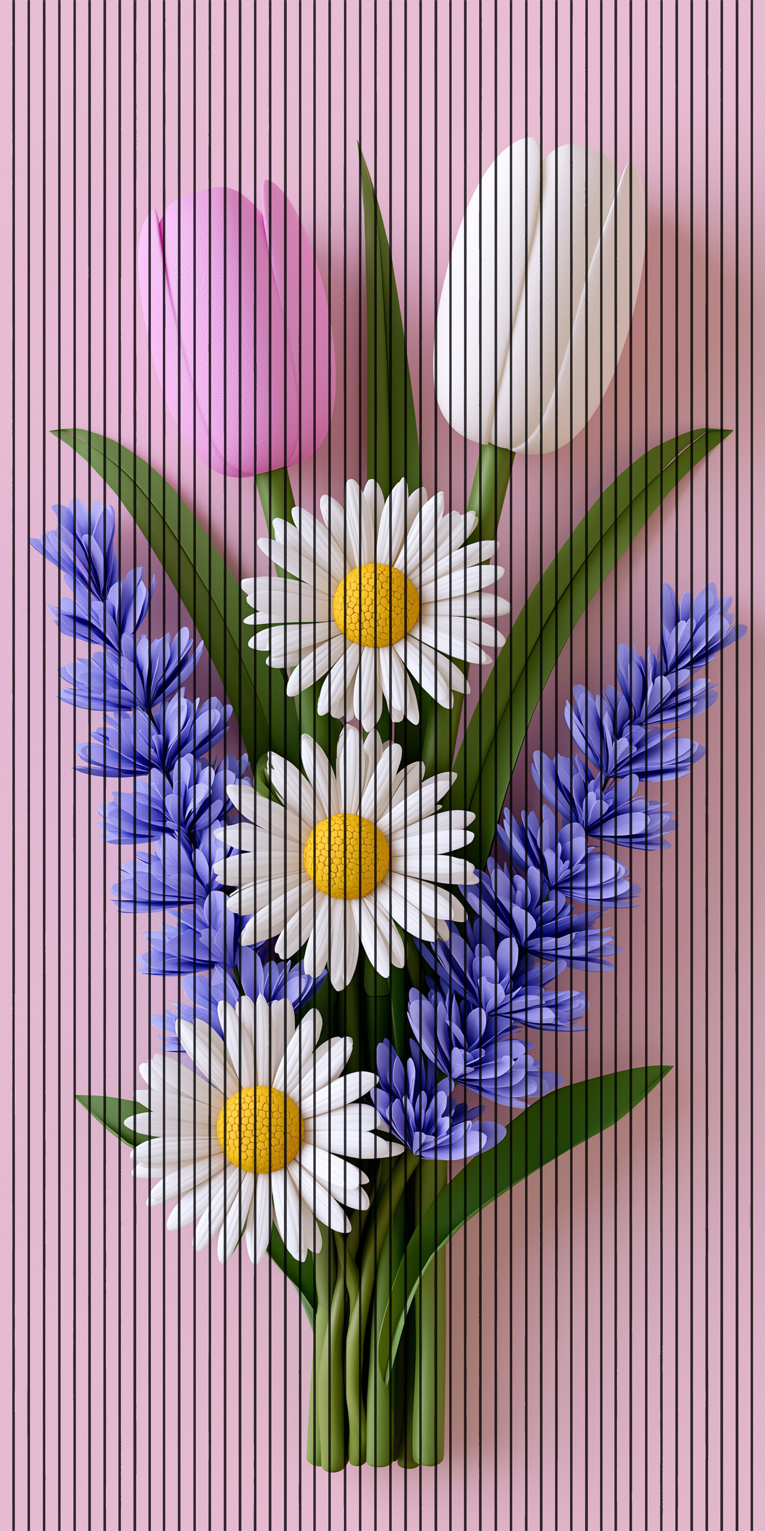 7D Fluted Panel – 7D-1070 – White, Violet & Pink Flower Bokeh Design | 5×10 Feet | Textured Finish