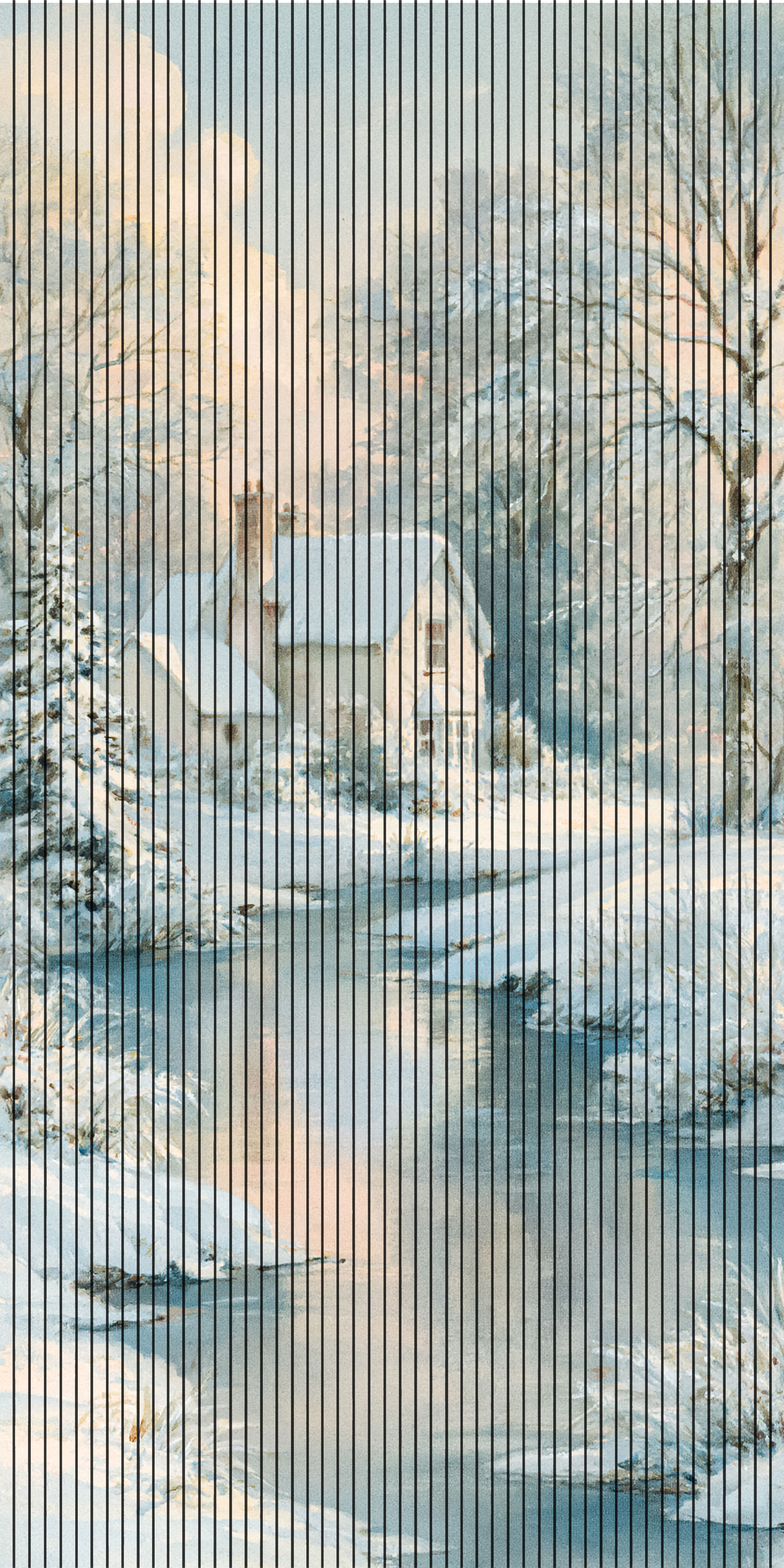 7D Fluted Panel – 7D-171 – Snow-Covered House, Trees & River Landscape | 5×10 Feet | Textured Finish