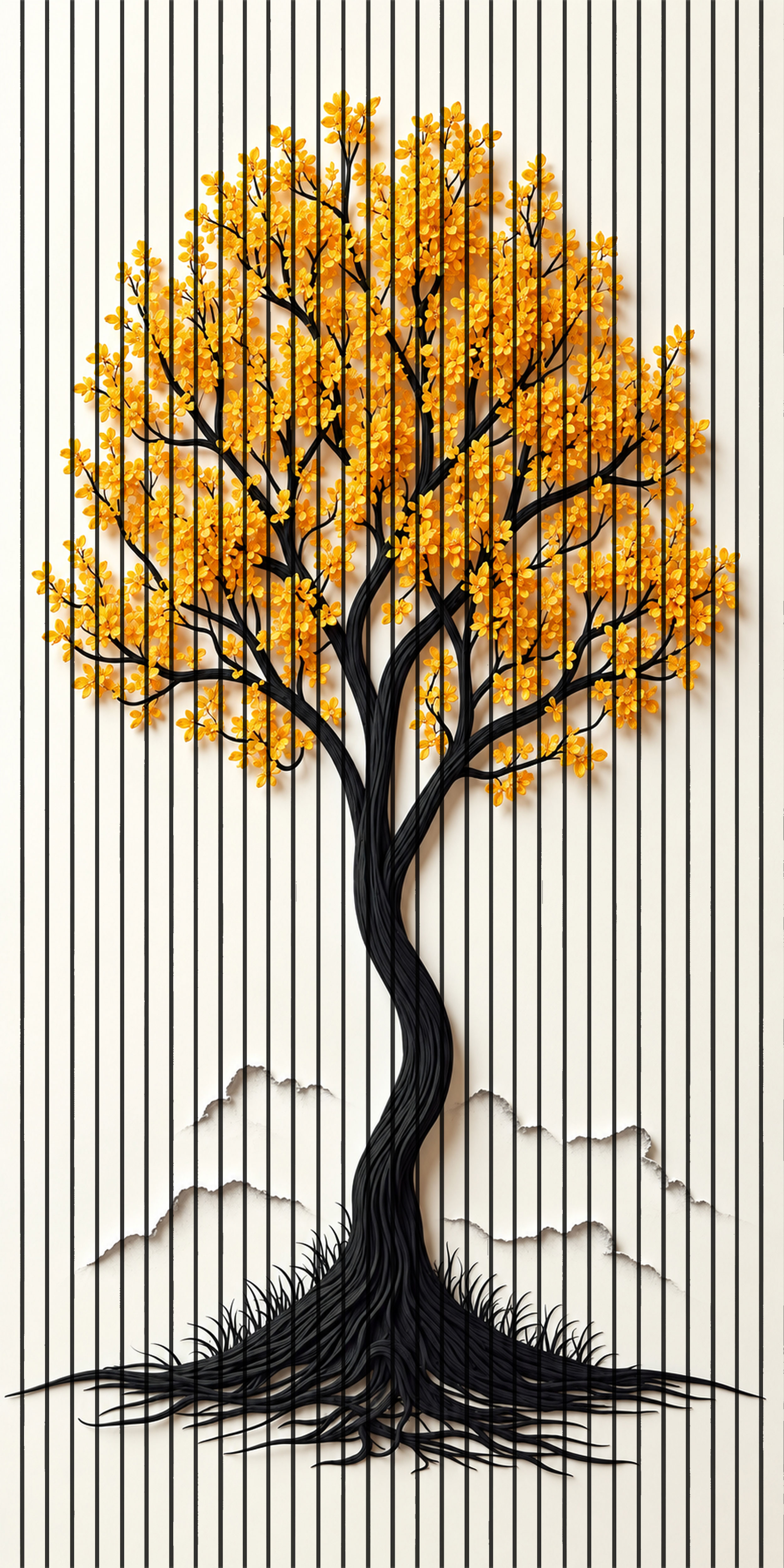 7D Fluted Panel – 7D-1079 | Orange Golden Tree Textured Wall Panel | 5 Feet × 10 Feet