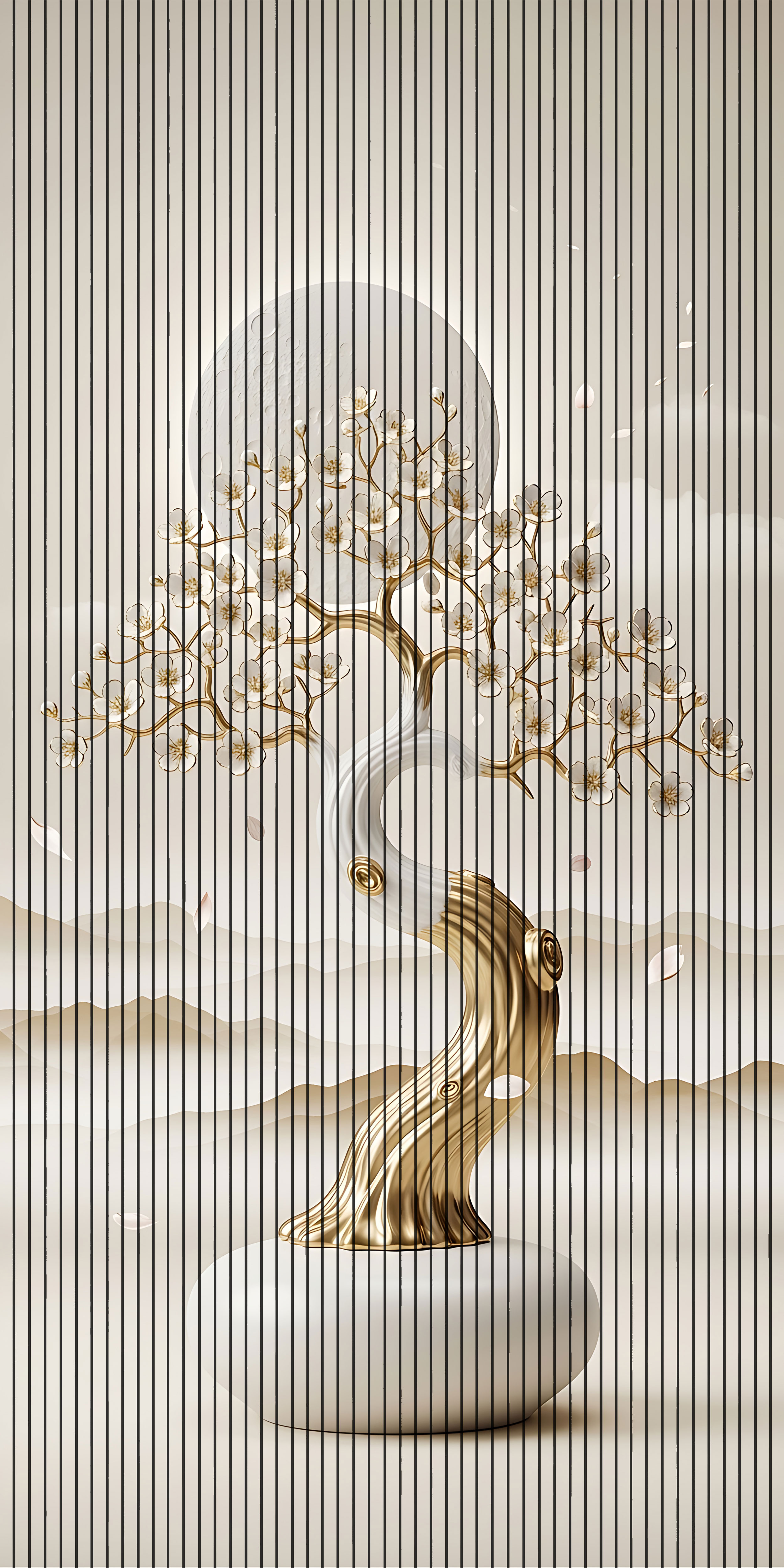 7D Fluted Panel – 7D-1008 | Elegant Golden Tree Textured Design | 5 Feet × 10 Feet