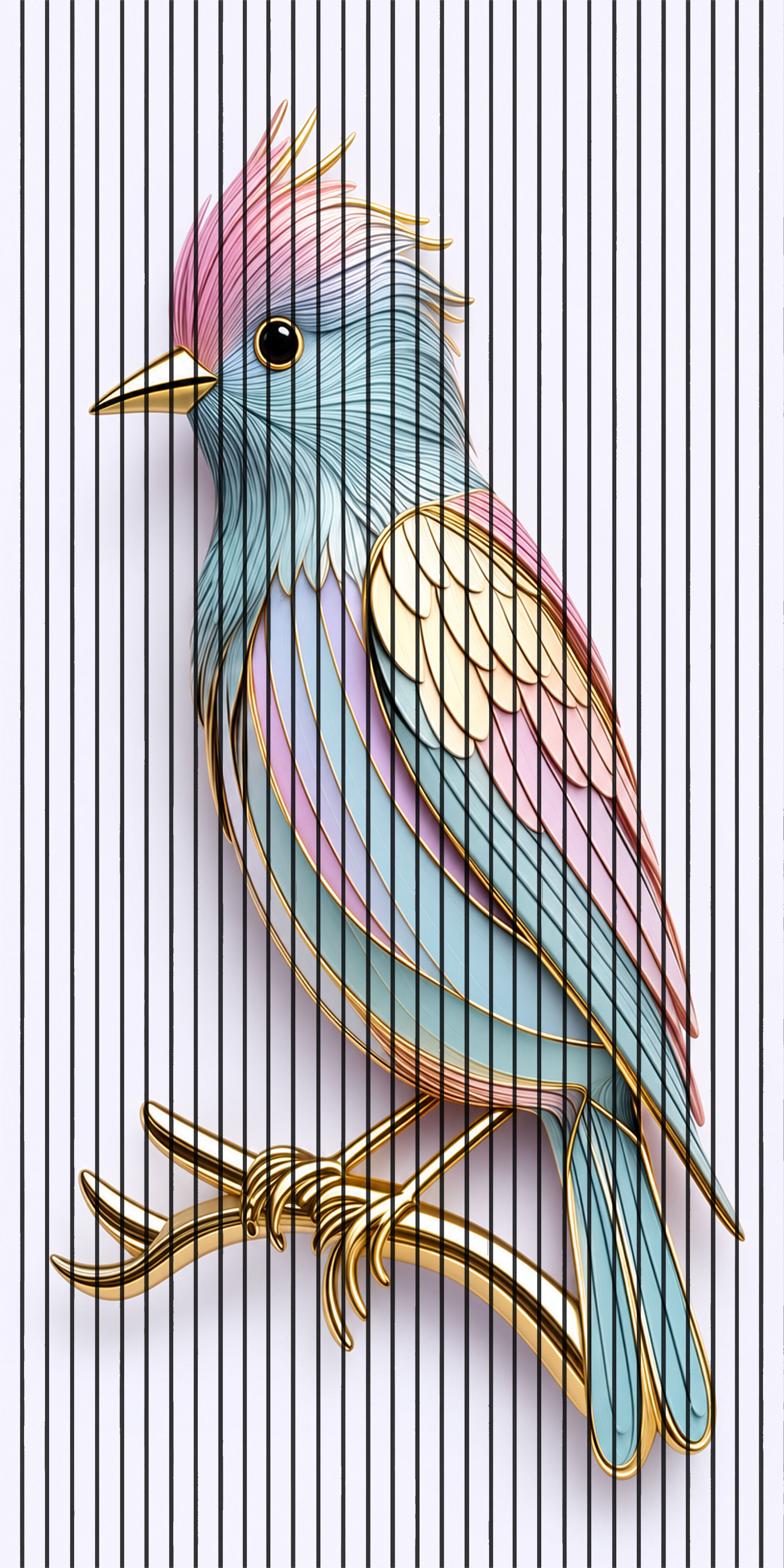 7D Fluted Panel – 7D-1090 – Golden Sparrow with Multicolor Wings | 5×10 Feet | Textured Finish