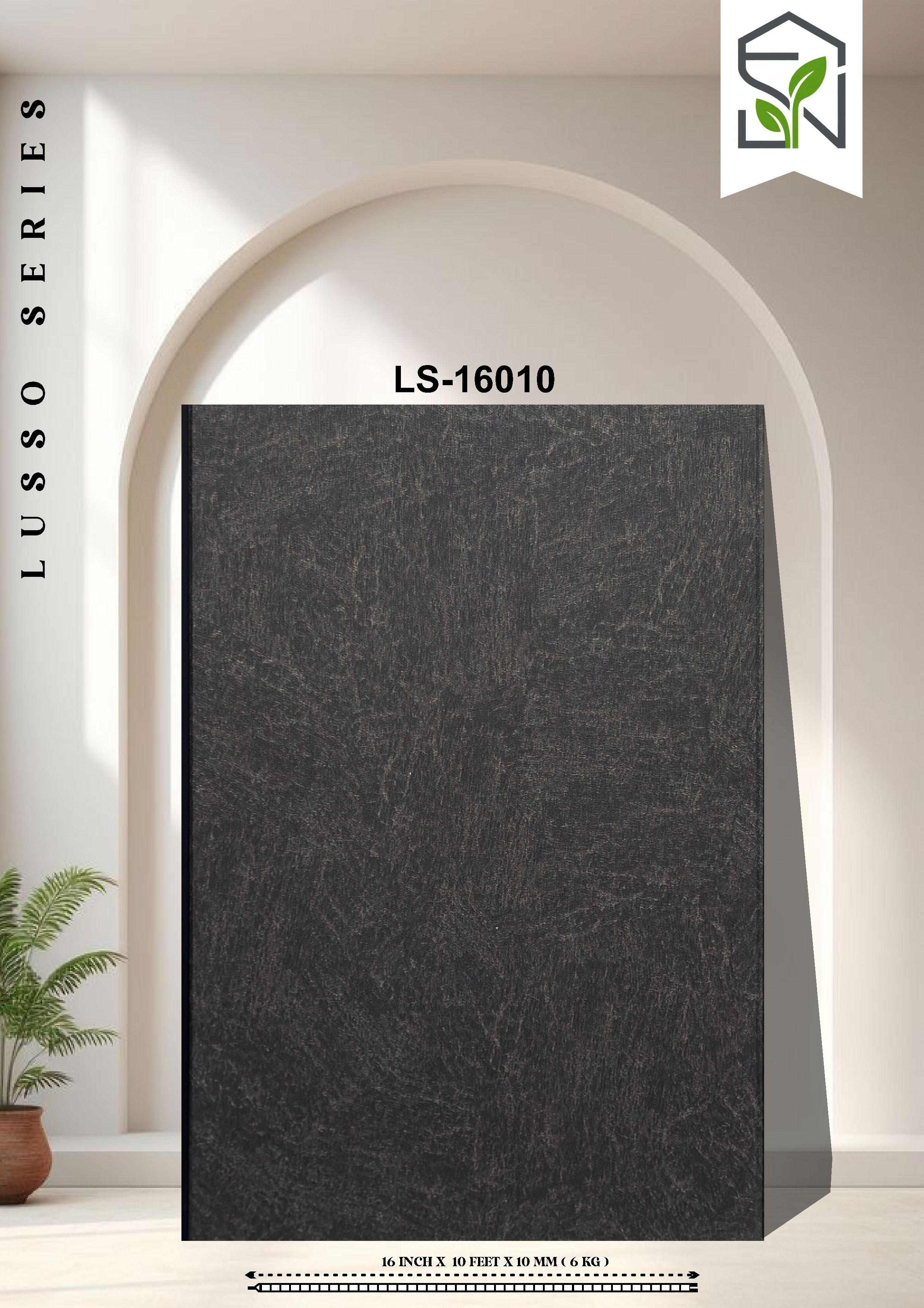 PVC Panel 6KG – 16 Inch Darker Black Stone Finish | LS-16010 | 10 Ft