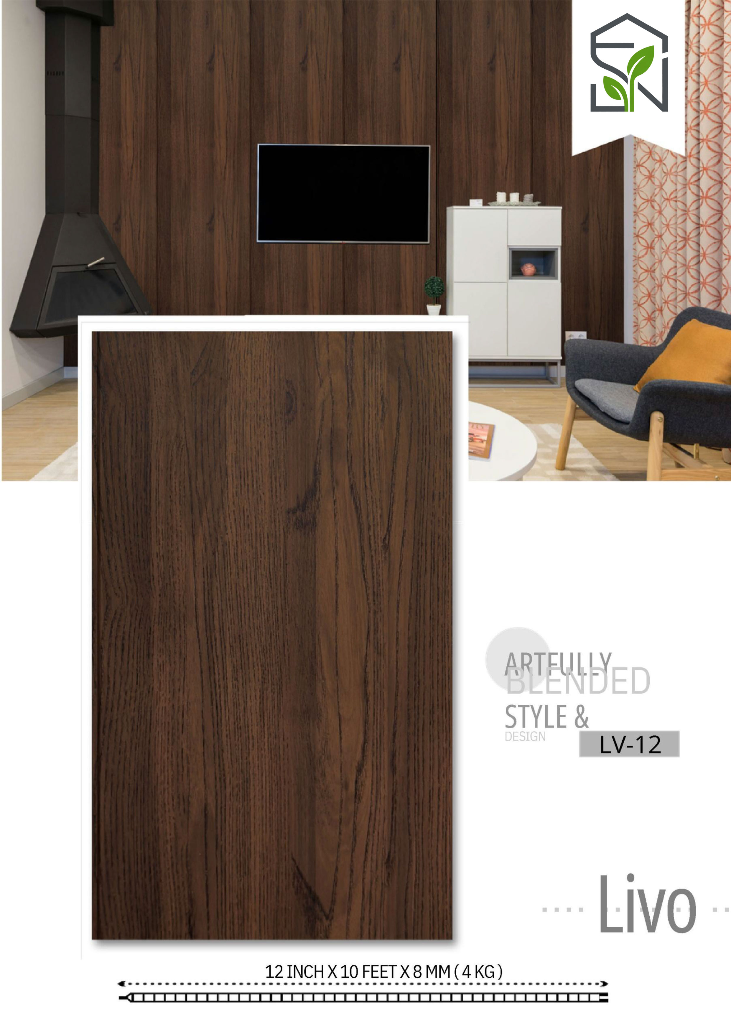 PVC Panel 4KG – 12 Inch Natural Darker Wooden Finish | PVC Interiors LV-12