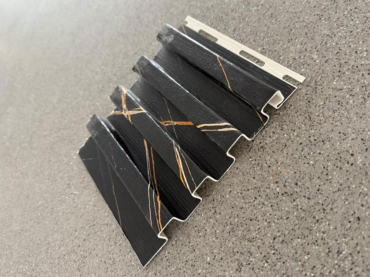 Designer Soffit Panel – Black with Marble Textured Finish | SP-018