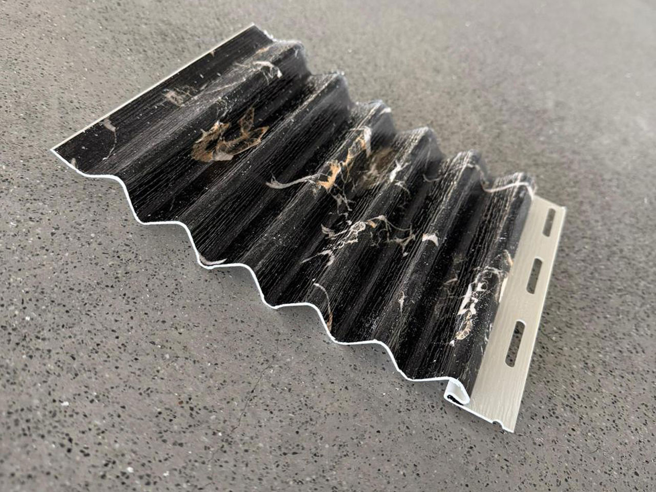 Wave Pattern Soffit Panel – Black Marble Textured Finish | SP-019