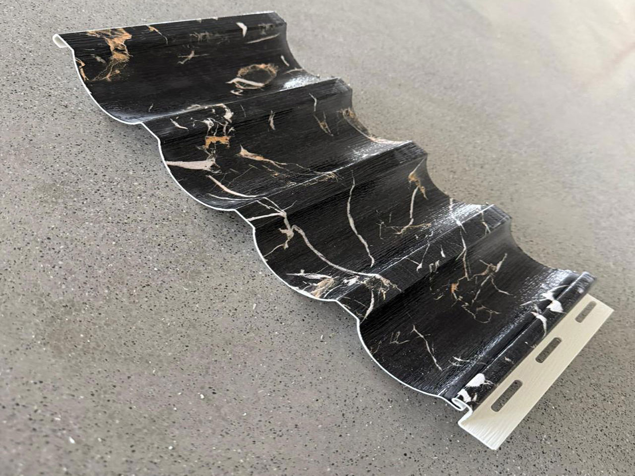 Reverse Wave Pattern Soffit Panel – Black Marble Textured Finish | SP-028