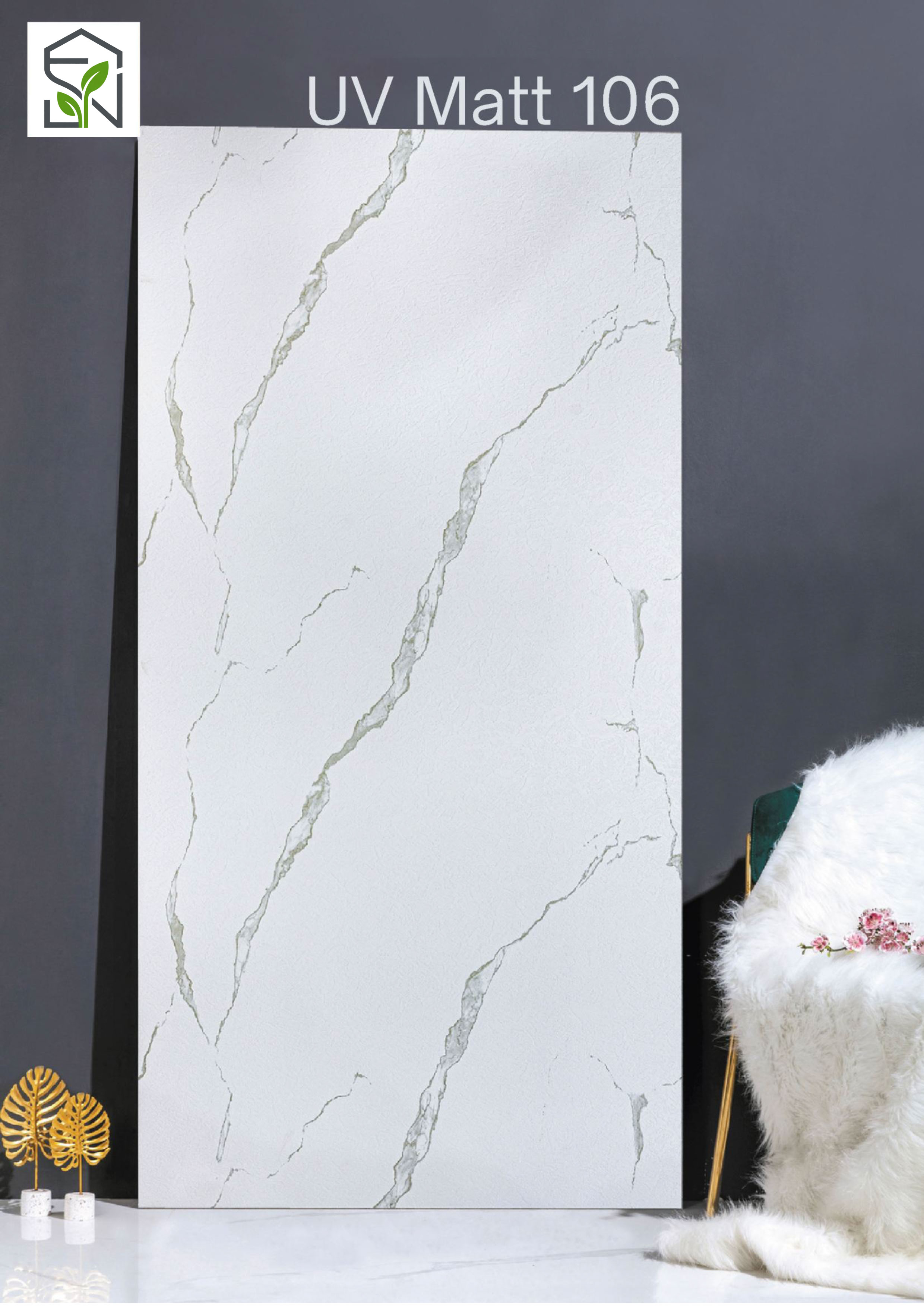 UV Marble Sheet Matt Finish – UV Matt-106 | White Marble with Gray Lines