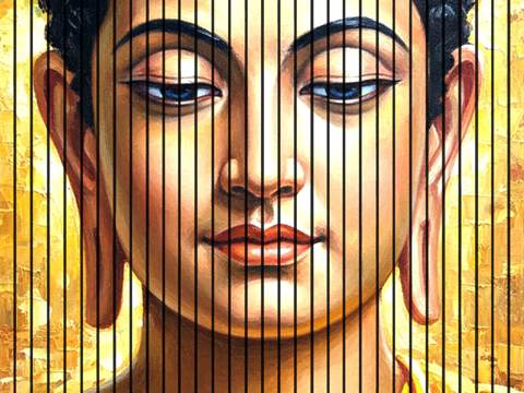 7D Fluted Panel – 7D-116 | Lord Buddha Face Textured Design | 5 Feet × 10 Feet