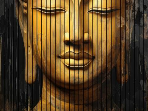 7D Fluted Panel – 7D-117 | Lord Buddha Face Abstract Art | Textured Finish | 5 Feet × 10 Feet