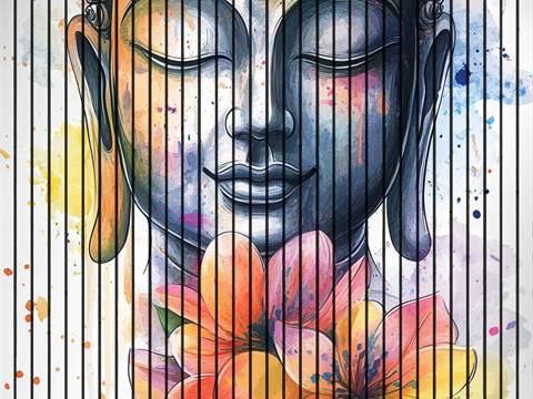 7D Fluted Panel – 7D-118 | Lord Buddha Face Hand Drawing | Textured Finish | 5 Feet × 10 Feet