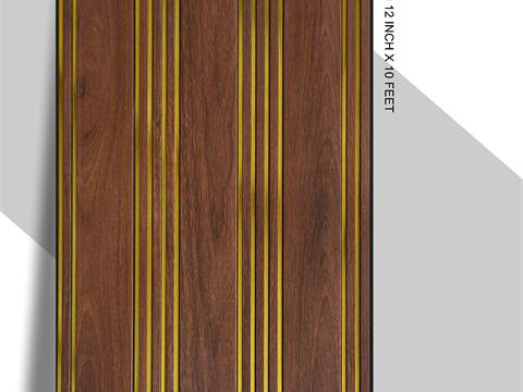 3 Step PVC Fluted Panel – 12 Golden Line 3S-146 GL – 3 Step Natural Wood Finish, 12 Inch × 10 Feet | PVC Interiors