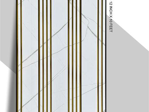 3 Step PVC Fluted Panel – 12 Golden Line 3S-534A GL – 3 Step White with Greyish Marble Touch | PVC Interiors