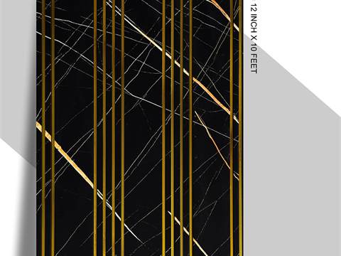 3 Step PVC Fluted Panel – 12 Golden Line 3S-535A GL | Black with Whitish Marble Touch | PVC Interiors