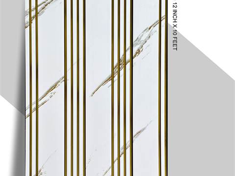 3 Step PVC Fluted Panel – 12 Golden Line 3S-570 GL | White with Golden Marble Touch | PVC Interiors