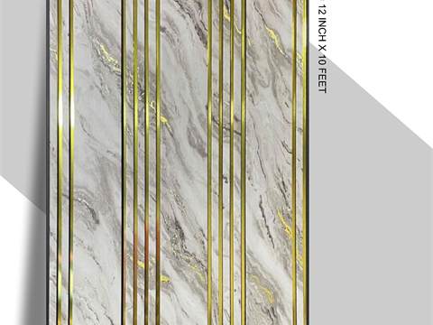 3 Step PVC Fluted Panel – 12 Golden Line 3S-LJ-06 GL | Natural Marble with Golden Touch | PVC Interiors