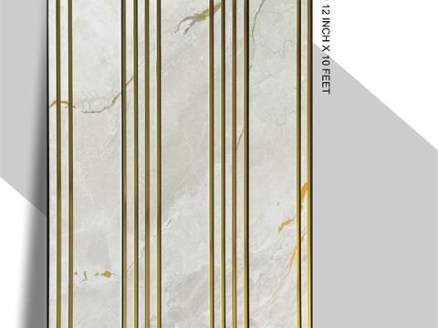 3 Step PVC Fluted Panel – 12 Golden Line 3S-LJ-08 GL | Gray Marble with Golden Touch | PVC Interiors