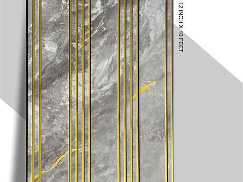 3 Step PVC Fluted Panel – 12 Golden Line 3S-LJ-09 GL | Dark Gray Marble with Golden Touch | PVC Interiors