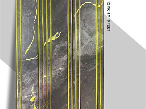 3 Step PVC Fluted Panel – 12 Golden Line 3S-LJ-10 GL | Darker Gray Marble with Golden Touch | PVC Interiors