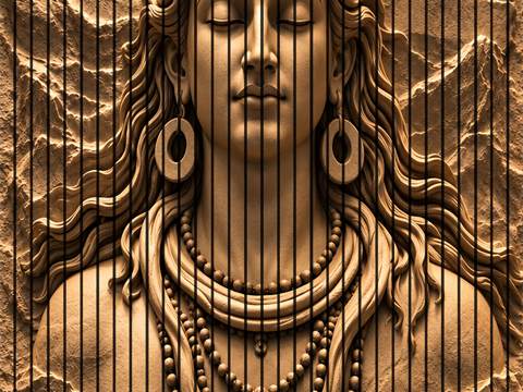 7D Fluted Panel – 7D-1096 – Abstract Lord Shiva Artwork | 5×10 Feet | Textured Finish