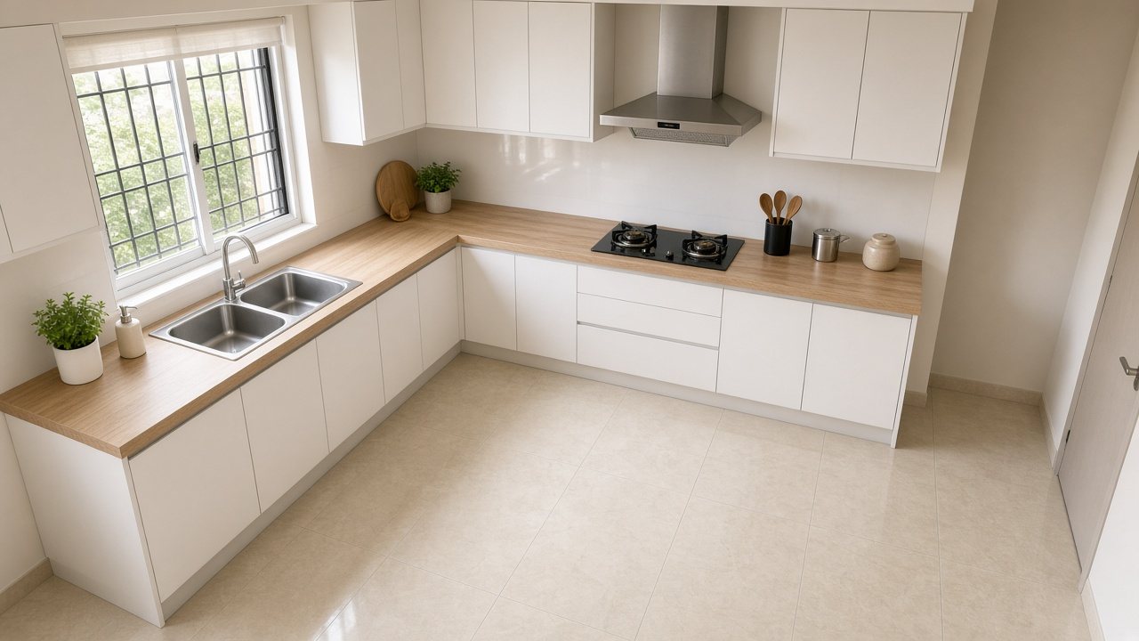 L-shape PVC Modular Kitchen